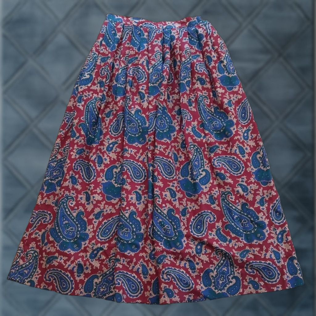 Lands' End Lands' End Skirt Maxi Women Size 8 Red Rayon Lined Pleated Pockets Paisley Long Size 30" / US 8 / IT 44 - 1 Thumbnail