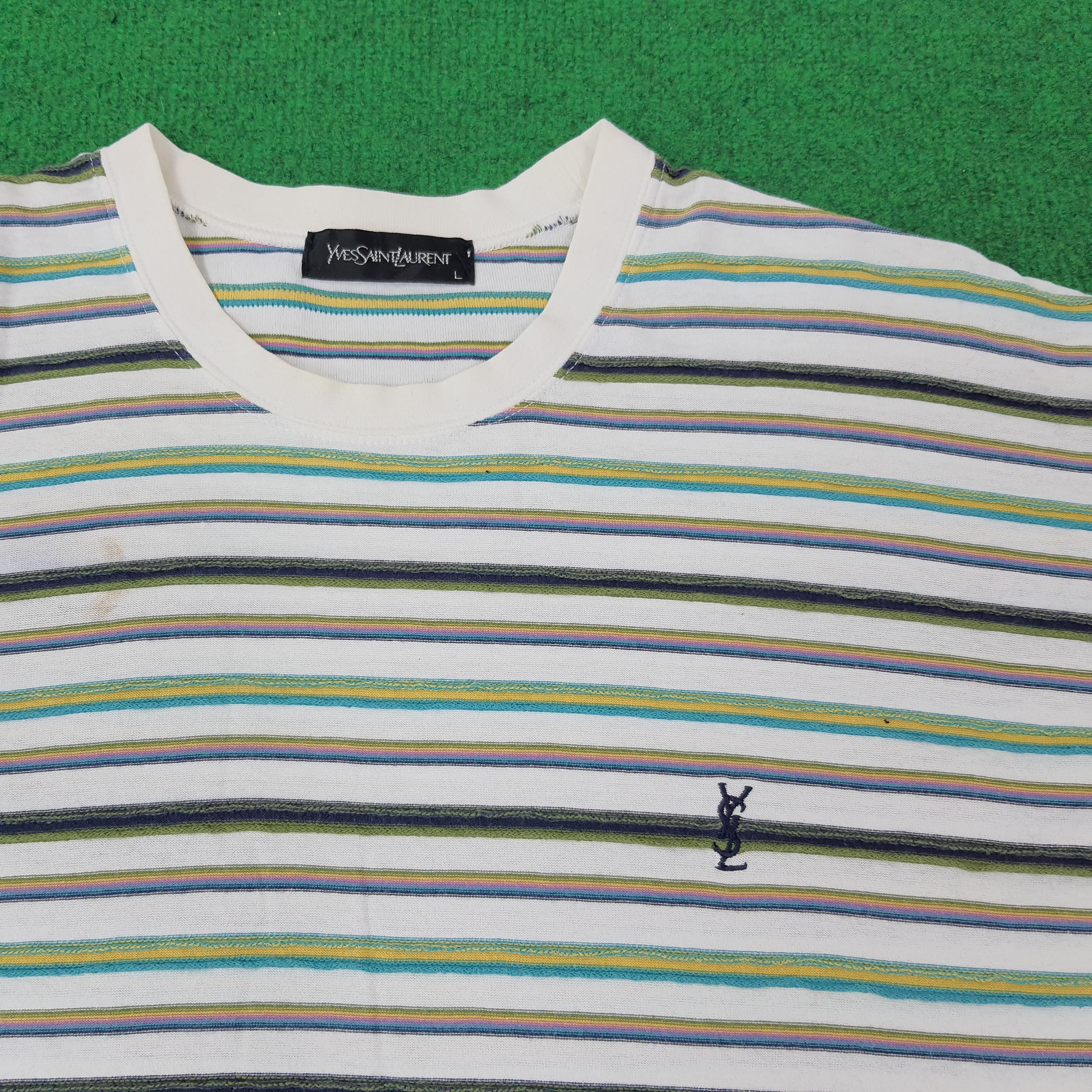 Vintage Yves Saint Laurent Striped Designer Tshirt C259N2