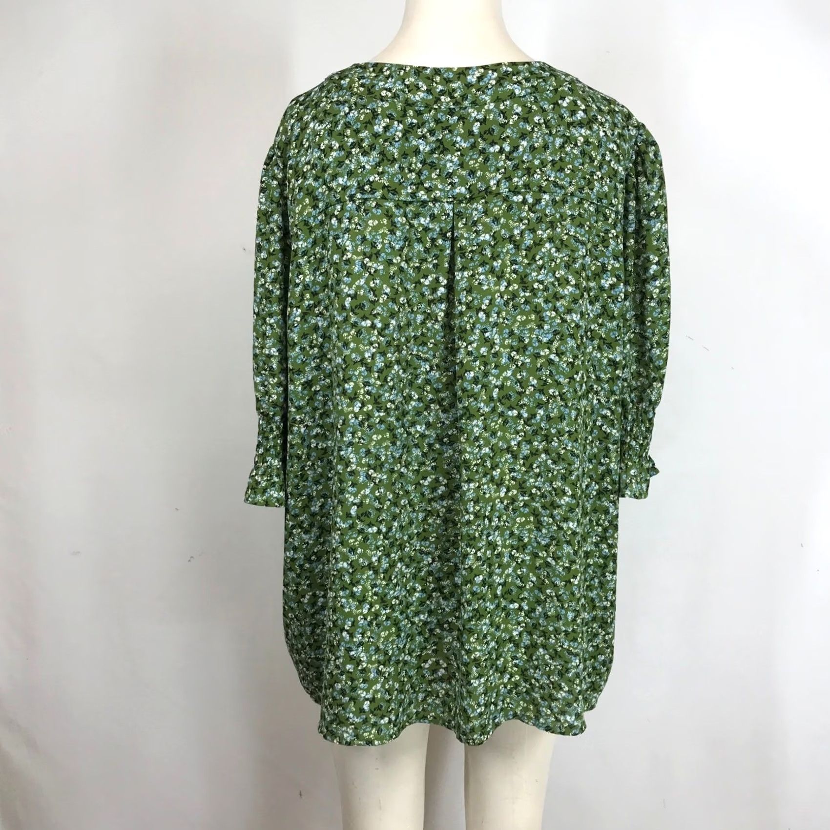 Jones New York Jones New York Plus Size 1X Green Floral Print V-Neck 3/4 Sleeve Dress Shirt Dress Womens Size XL / US 12-14 / IT 48-50 - 5 Thumbnail