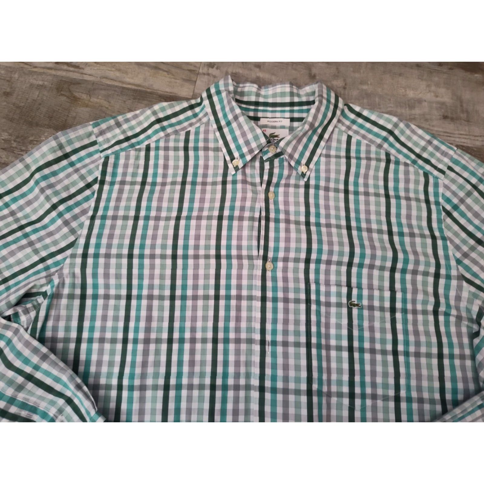 Lacoste VINTAGE? No — Lacoste Modern Fit Button-Down Shirt Mens 45 Green Plaid Long Sleeve Cotton Casual Mens Size 45 Green Plaid Preppy Lacoste Shirt Size US XXL / EU 58 / 5 - 6 Thumbnail