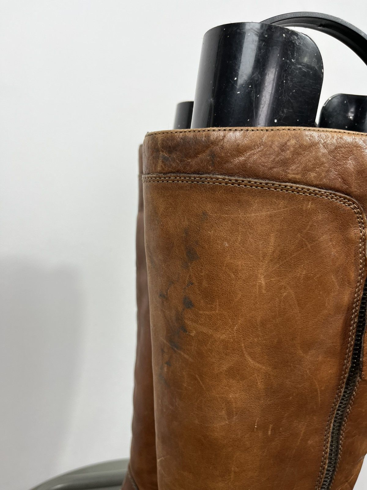 Leather Vintage Brown Leather Knee High Boots Side Zip Buckle EU 41 Size US 10 / IT 40 - 8 Thumbnail
