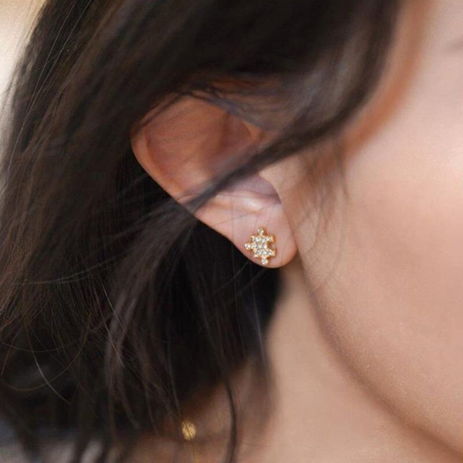 Other Puzzle Piece Stud Earrings Sterling Silver 14K Gold Plated Size ONE SIZE - 2 Thumbnail