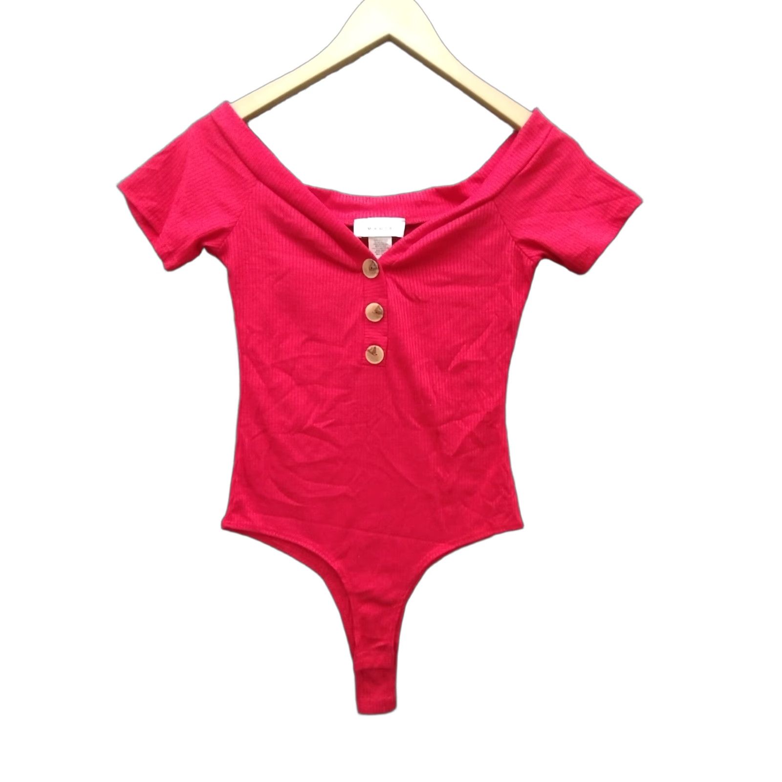 Vintage MAGIA Bodysuit Shirt Red M Womens 3 Button Drop Ribbed Short Sleeve Solid 90s? Size M / US 6-8 / IT 42-44 - 1 Thumbnail