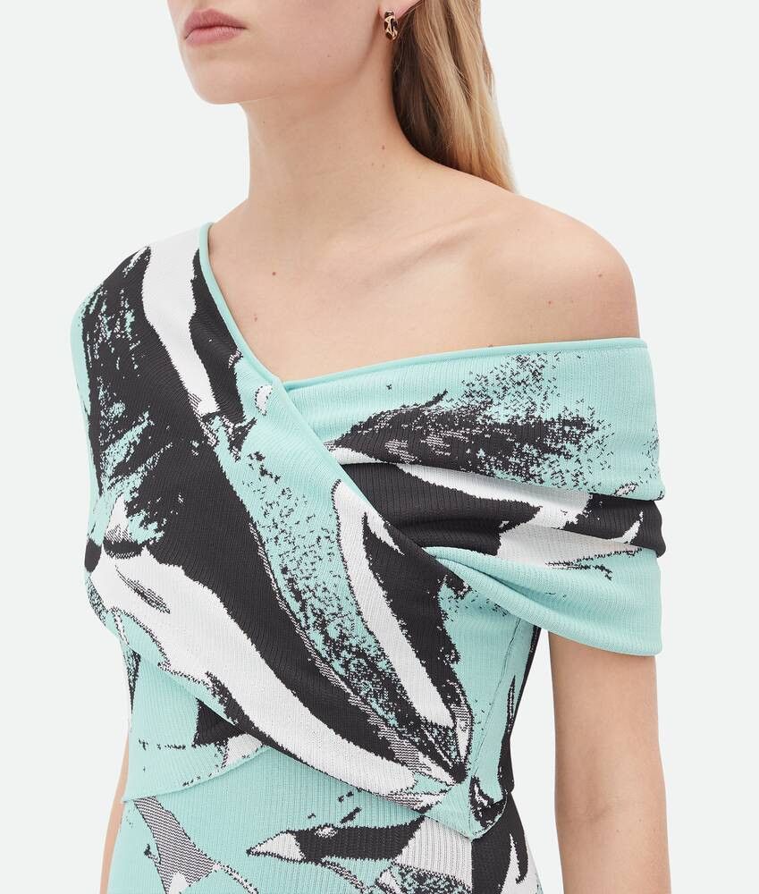 Bottega Veneta o1bcso1str0225 Graphic Jacquard Asymmetric Midi Dress Size S / US 4 / IT 40 - 4 Thumbnail