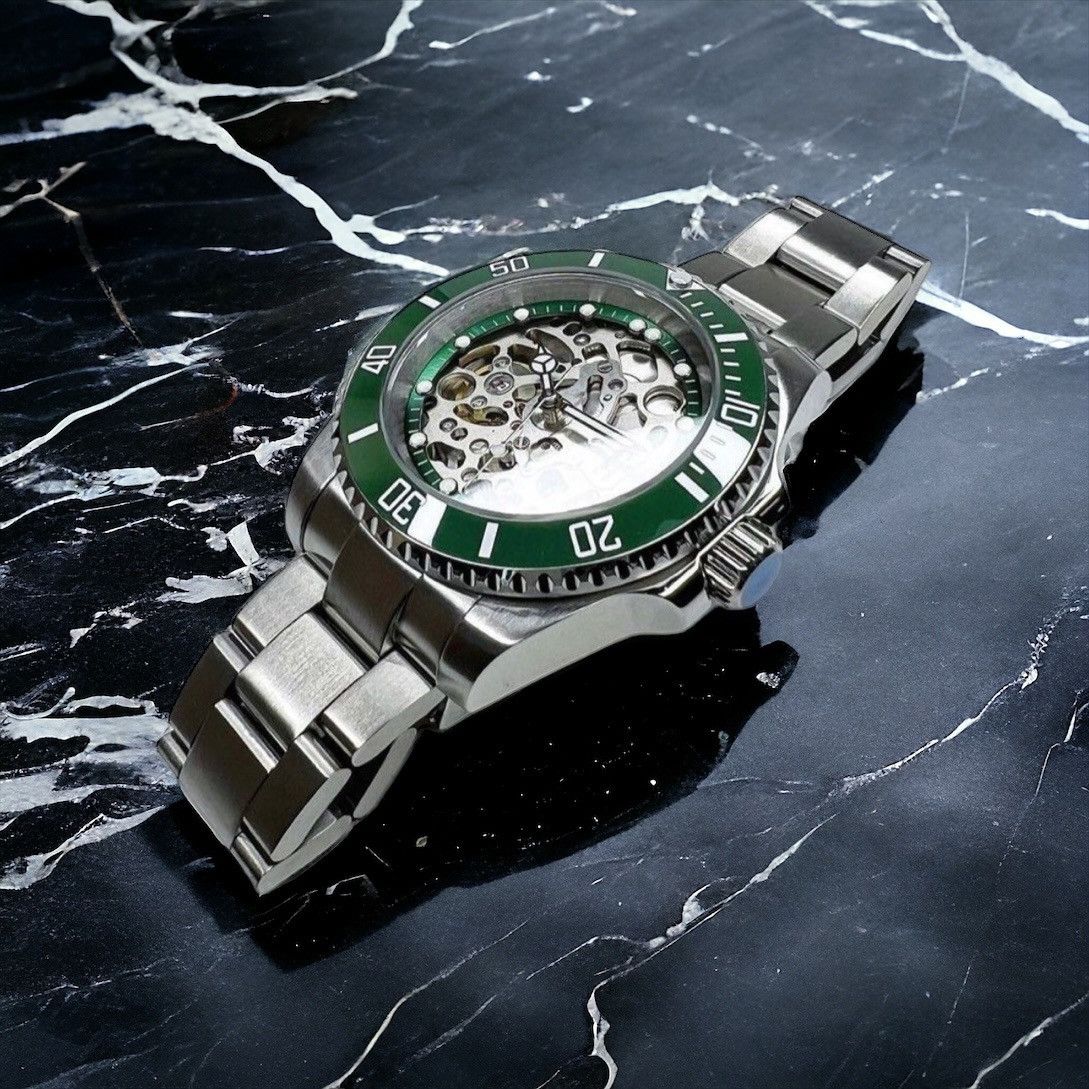 Japanese Brand Seiko Mod Submariner Hulk Green Skeleton Dial Steel Watch Size ONE SIZE - 3 Thumbnail