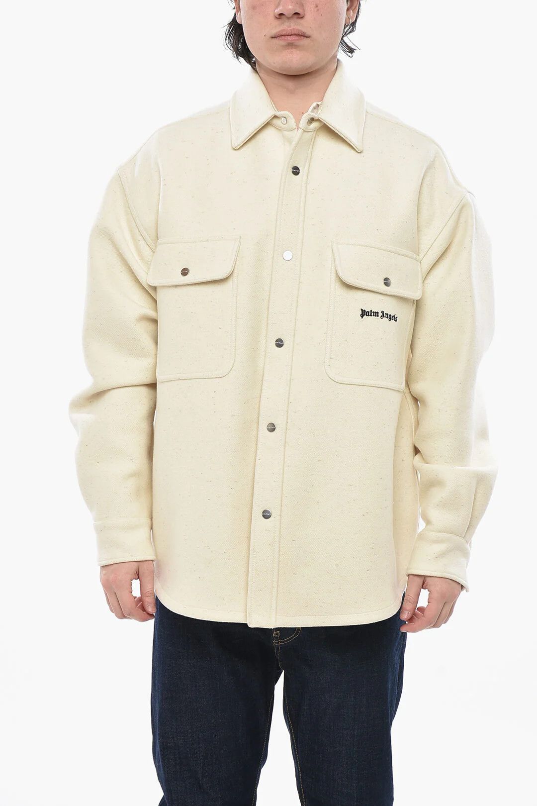 Palm Angels og1mm0326 Virgin-Wool Utility Overshirt in Beige Size US L / EU 52-54 / 3 - 1 Thumbnail