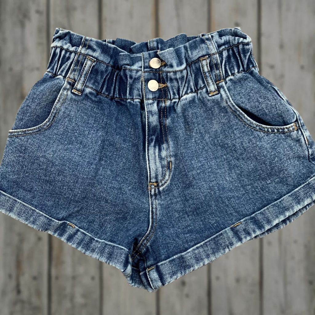 Pacsun Pacsun Denim Shorts Womens 25 Paperbag Elastic Waist 5-Pocket Cuffed High Rise Blue Jeans Mom Short Regular Fit Size 42" / US 20 - 1 Thumbnail