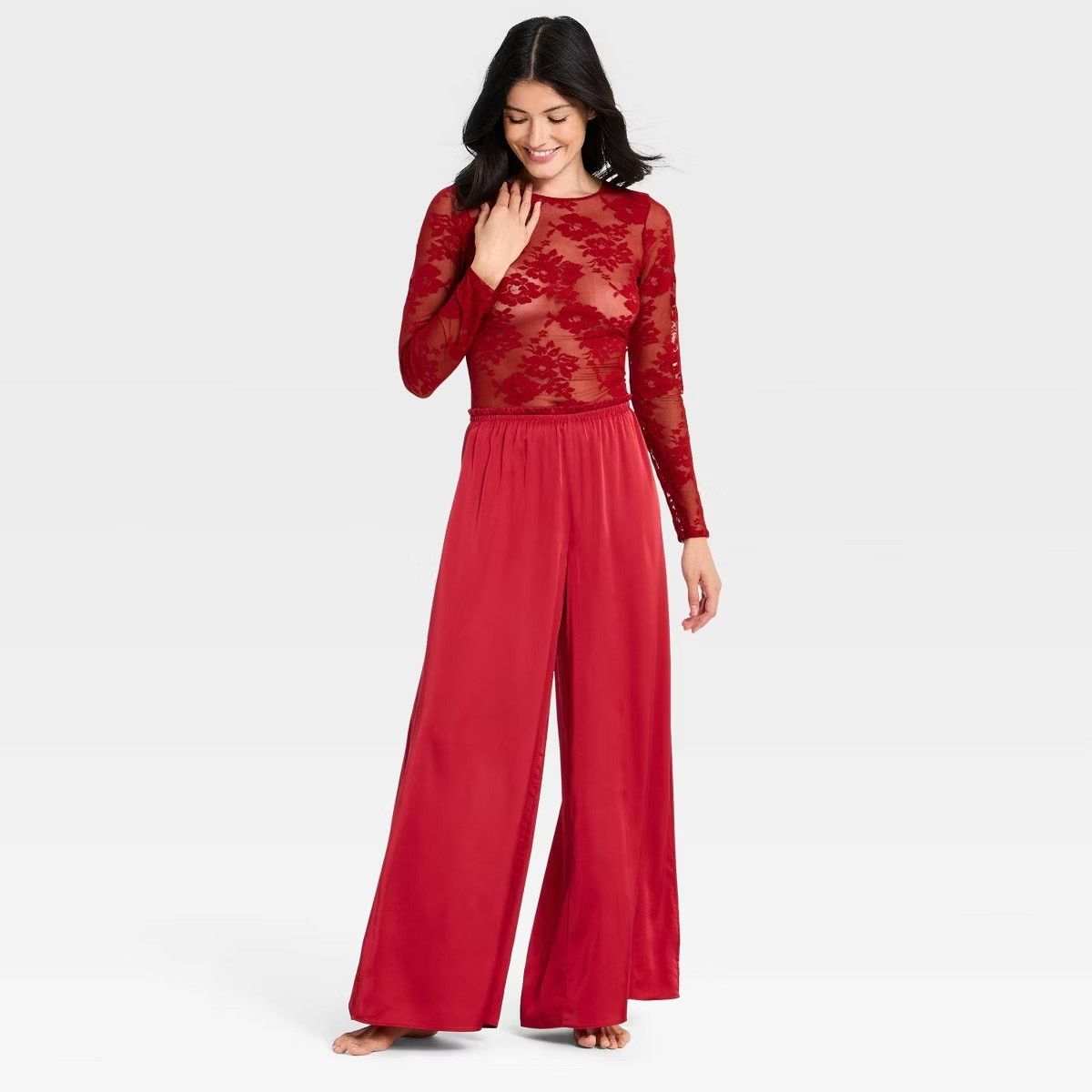 The Unbranded Brand Lace Long Sleeve Lingerie Bodysuit Avidlove Size Medium Red Size M / US 6-8 / IT 42-44 - 2 Thumbnail