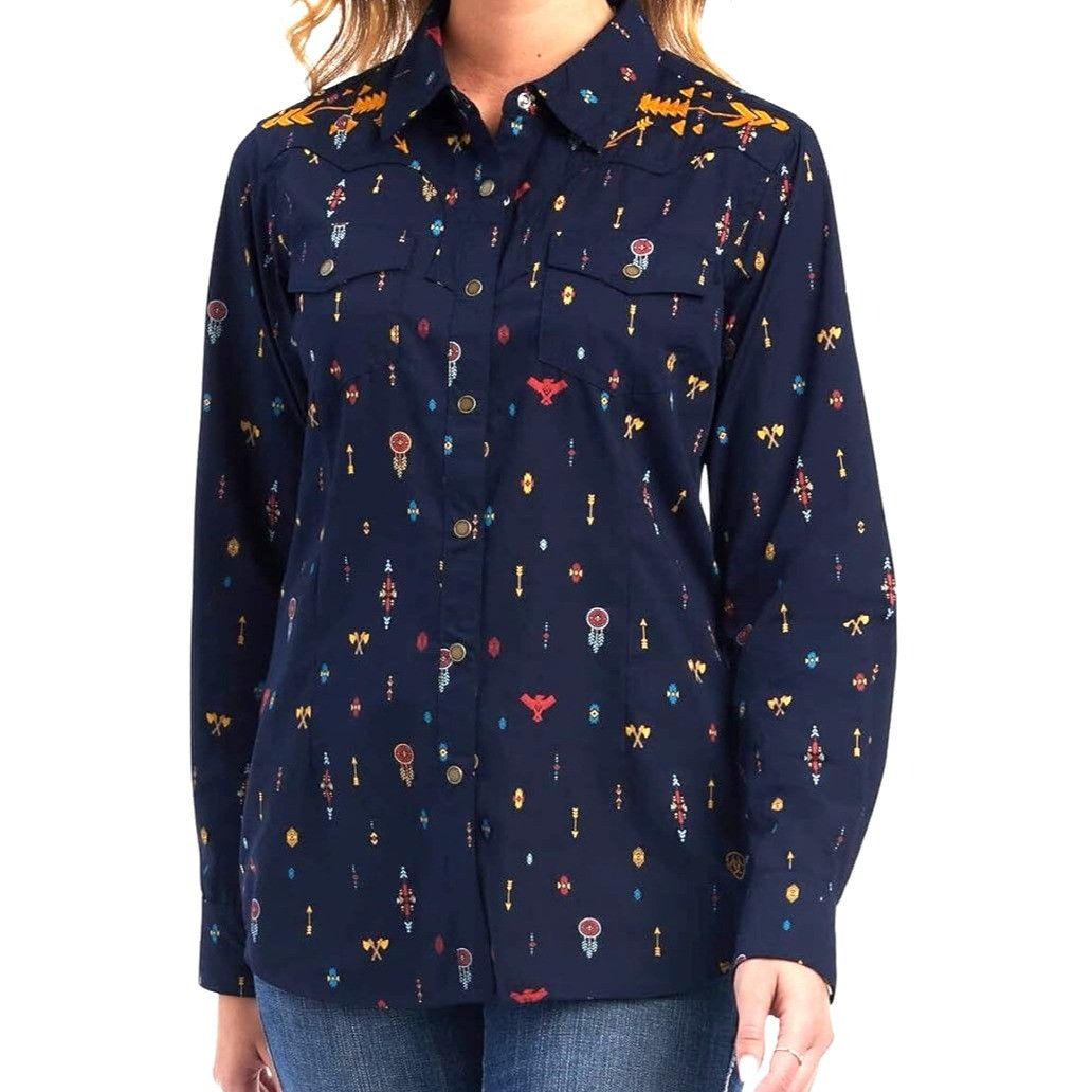 Ariat Ariat Womens Real Dakota Snap Long Sleeve Western Shirt Navy Size XL / US 12-14 / IT 48-50 - 1 Thumbnail