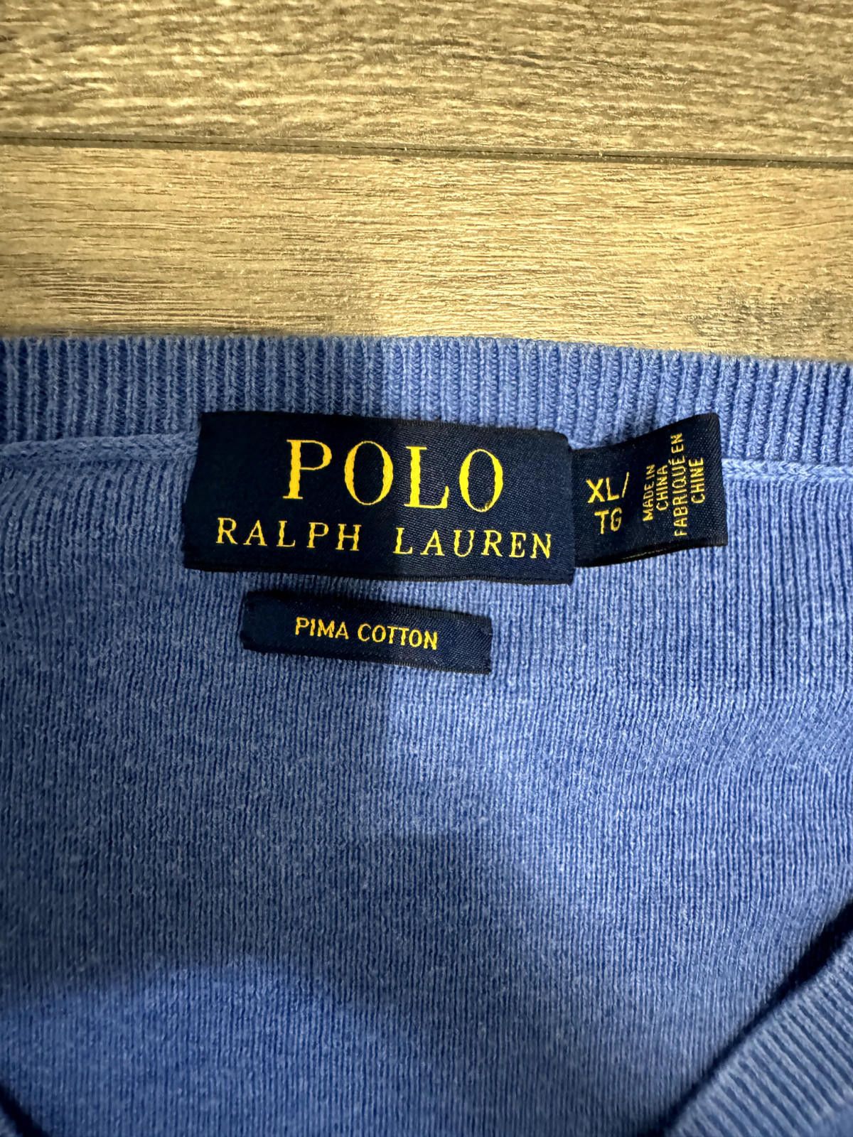 Polo Ralph Lauren Polo Ralph Lauren Pima Cotton V-Neck Pullover Blue Size US XL / EU 56 / 4 - 4 Thumbnail