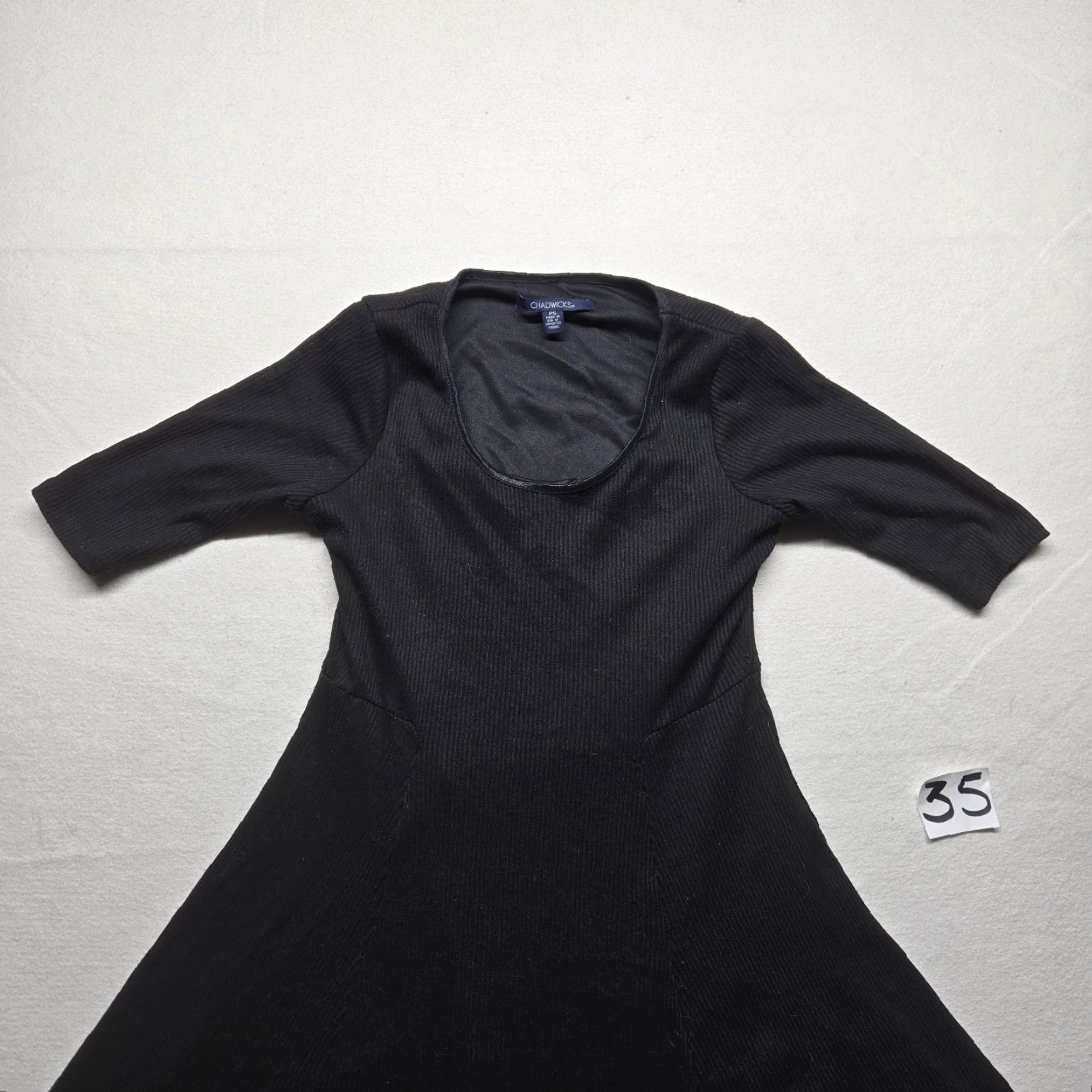 Vintage CHADWICKS Solid Black A-Line Dress Half Sleeve Petite Small Womens Size S / US 4 / IT 40 - 2 Thumbnail