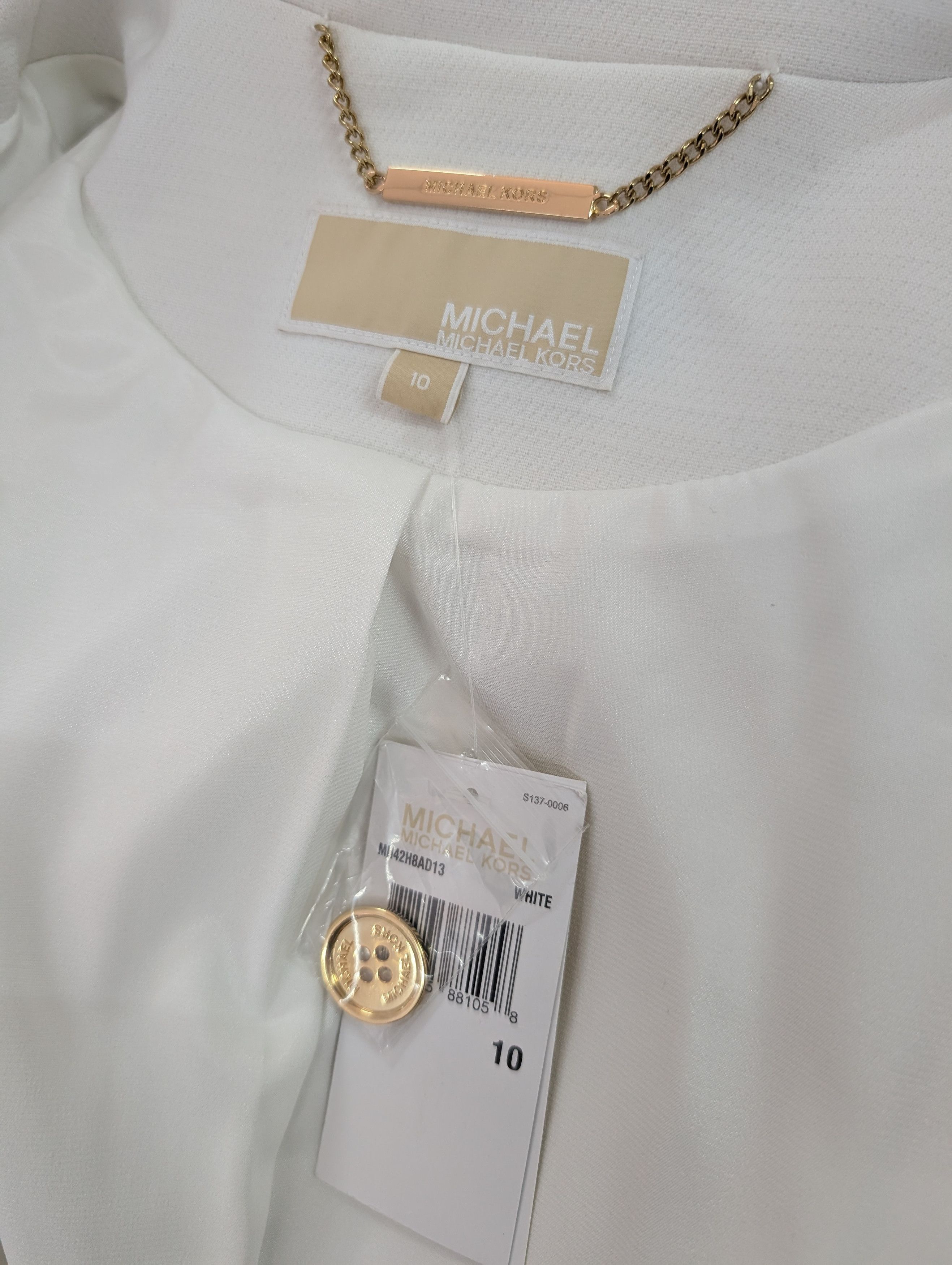 Michael Kors Michael Michael Kors White Long Coat With Gold Buttons Size L / US 10 / IT 46 - 8 Thumbnail
