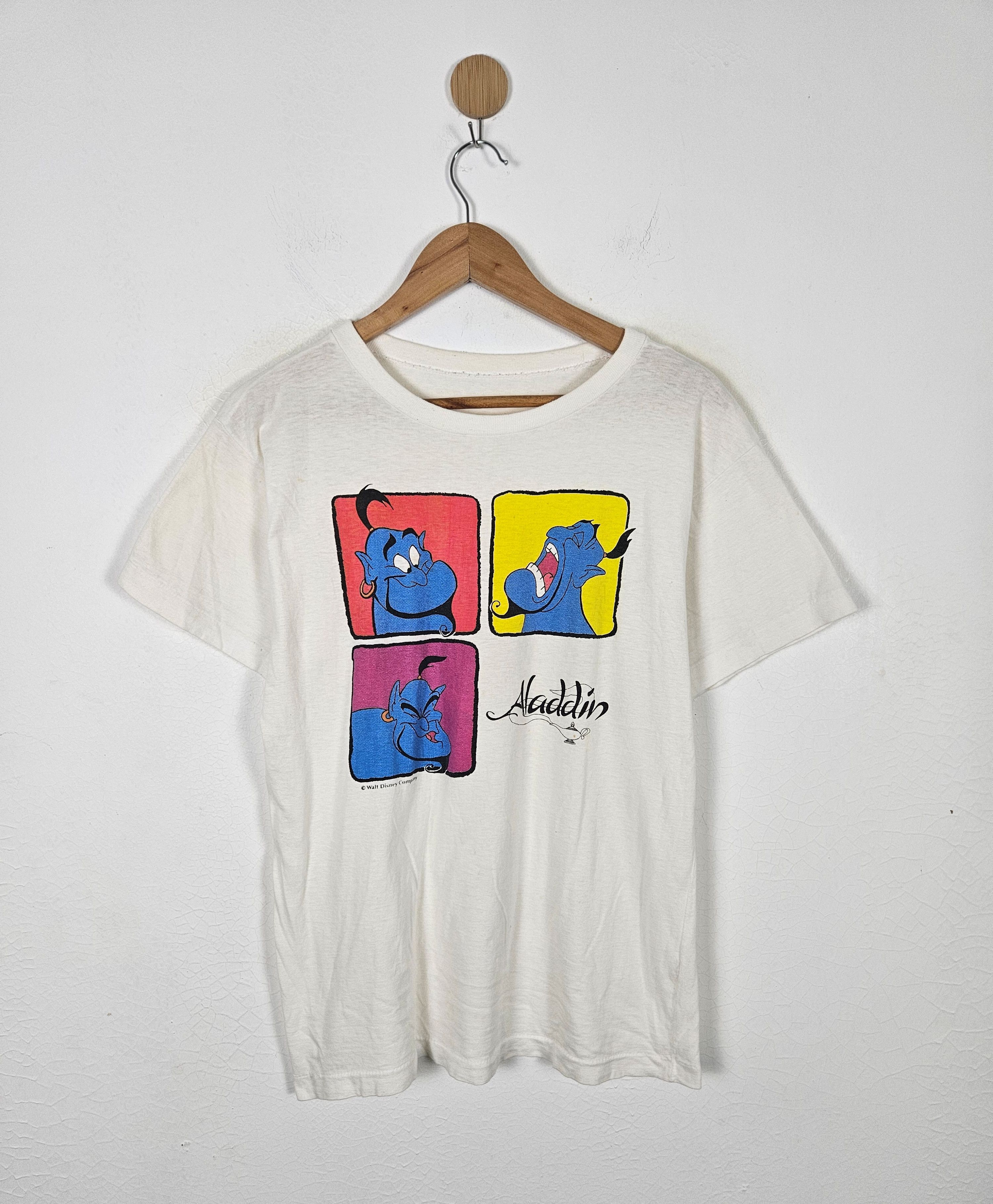 image of Vintage Disney Aladdin Genie Shirt 90's in White, Men's (Size Medium)