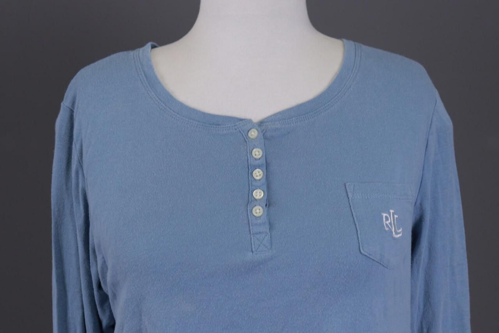 Lauren Ralph Lauren Lauren Ralph Lauren Blue Henley Summer Blouse Shirt L Size L / US 10 / IT 46 - 3 Thumbnail