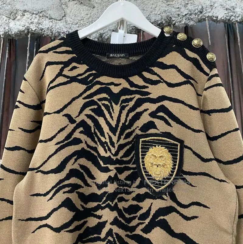 Balmain Balmain Men's Winter Khaki Tiger Sweater . Size US L / EU 52-54 / 3 - 3 Thumbnail