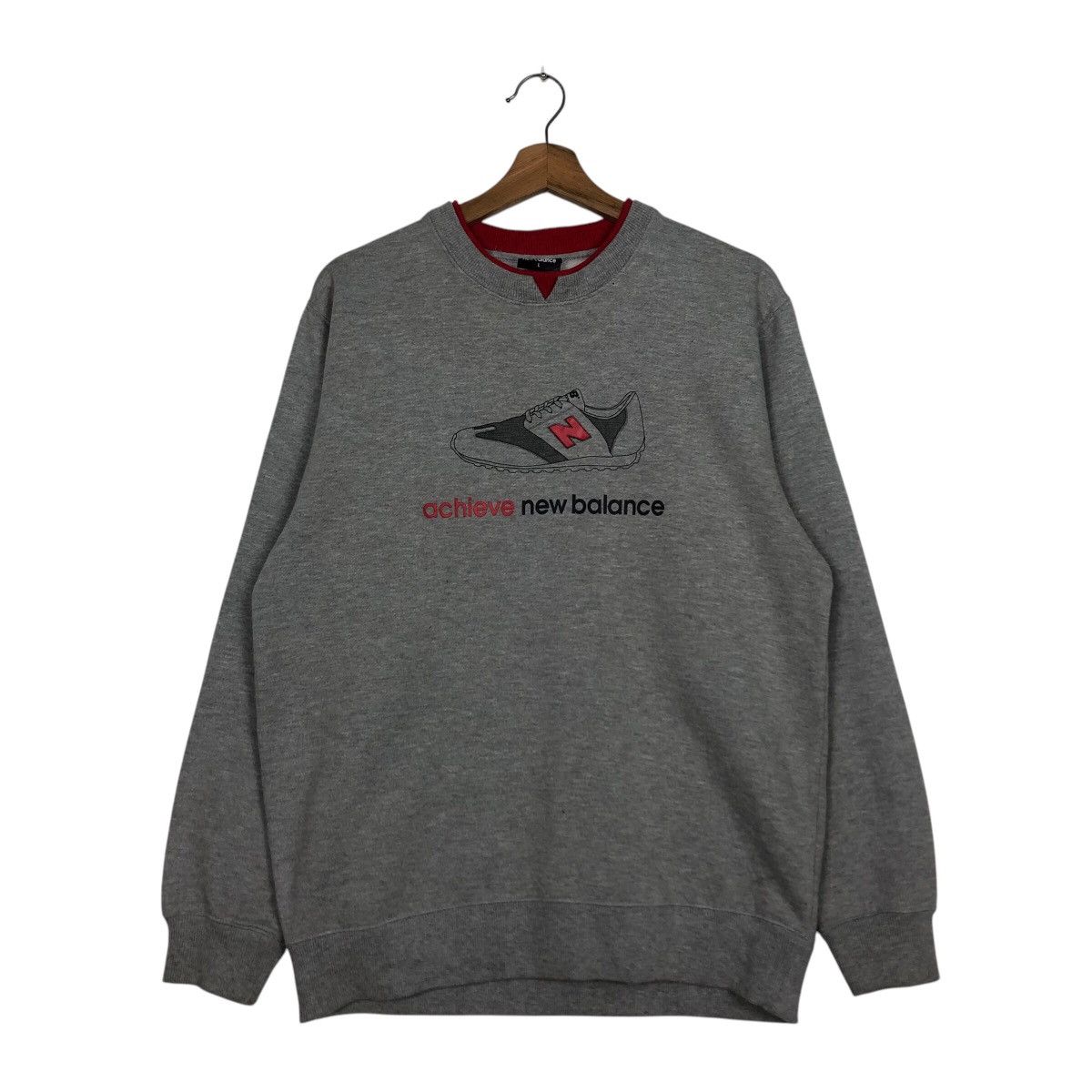 Japanese Brand 📌Vintage Sweatshirt Rich Grey New Balance Big Logo Size US L / EU 52-54 / 3 - 2 Thumbnail