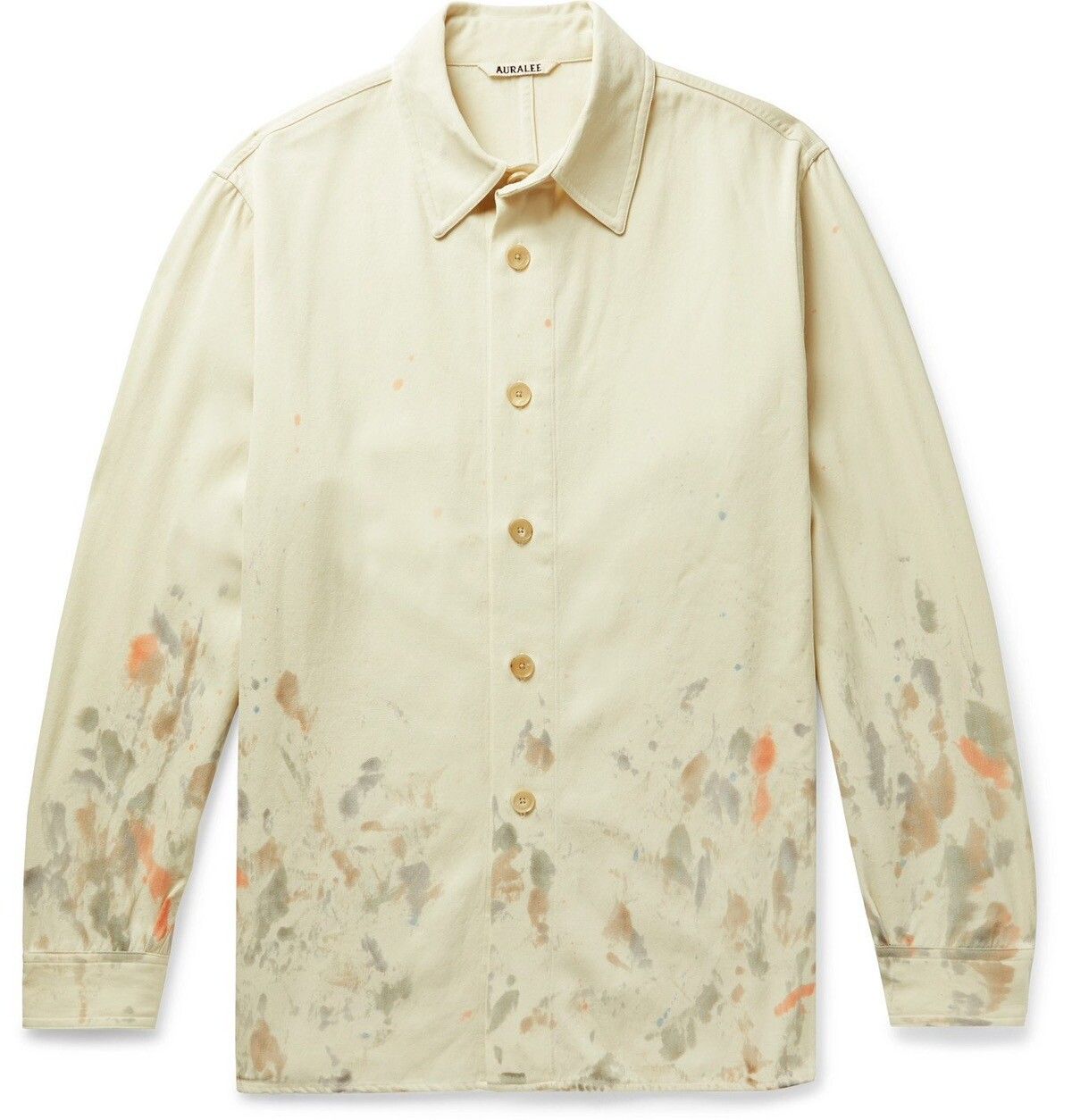 Pre-owned Auralee Paint Splattered Wool Gabardine Shirt In Ecru