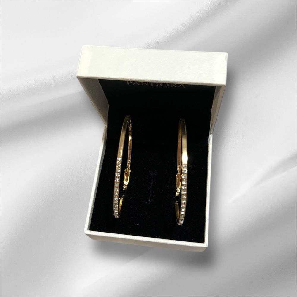 Designer Gold Tone half rhinestone-Crystal Hoop Earrings Size ONE SIZE - 3 Thumbnail