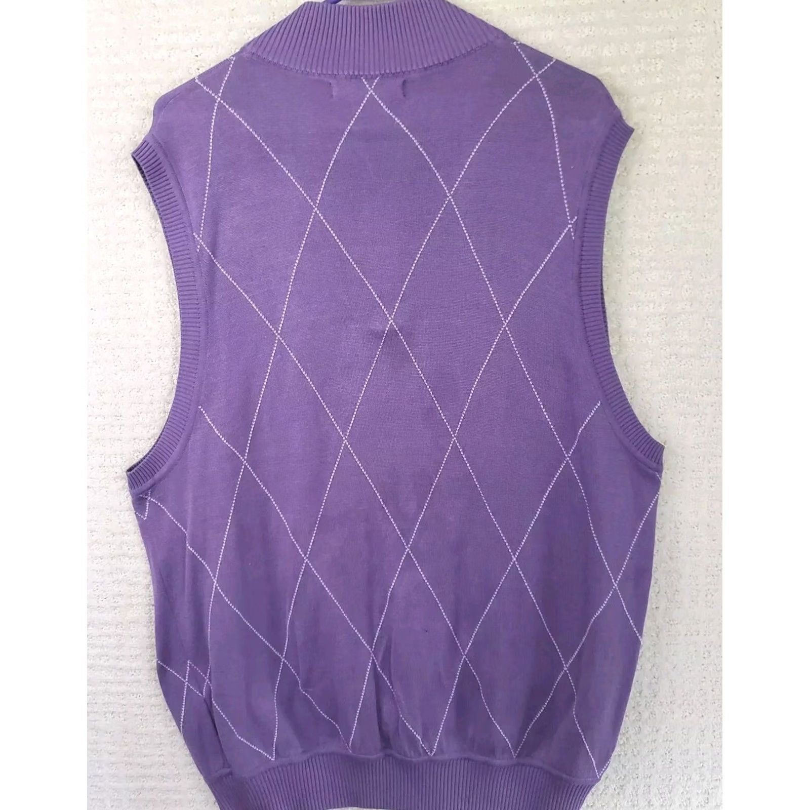 Vintage Martin Golf Sweater Vest Men's L Purple Argyle Pima Cotton Mock Neck Sleeveless Size US L / EU 52-54 / 3 - 5 Thumbnail