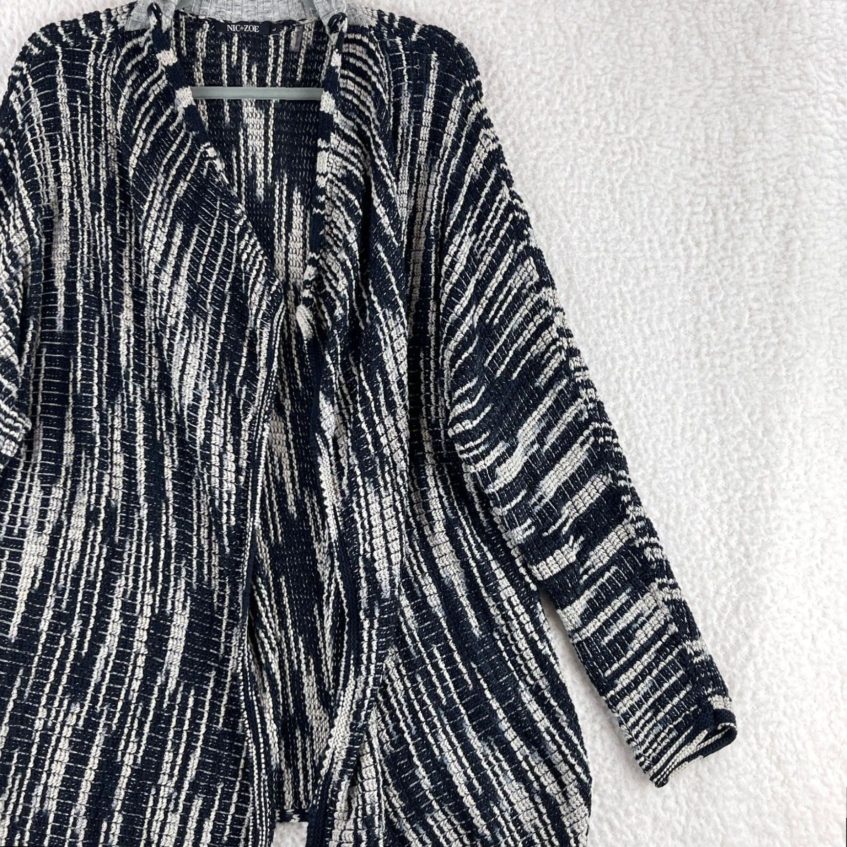 NIC+ZOE Nic + Zoe Cardigan Sweater Womens Large Black Open-Knit Long Sleeve V-Neck Lightweight Casual Bohemian Classic Size L / US 10 / IT 46 - 4 Thumbnail