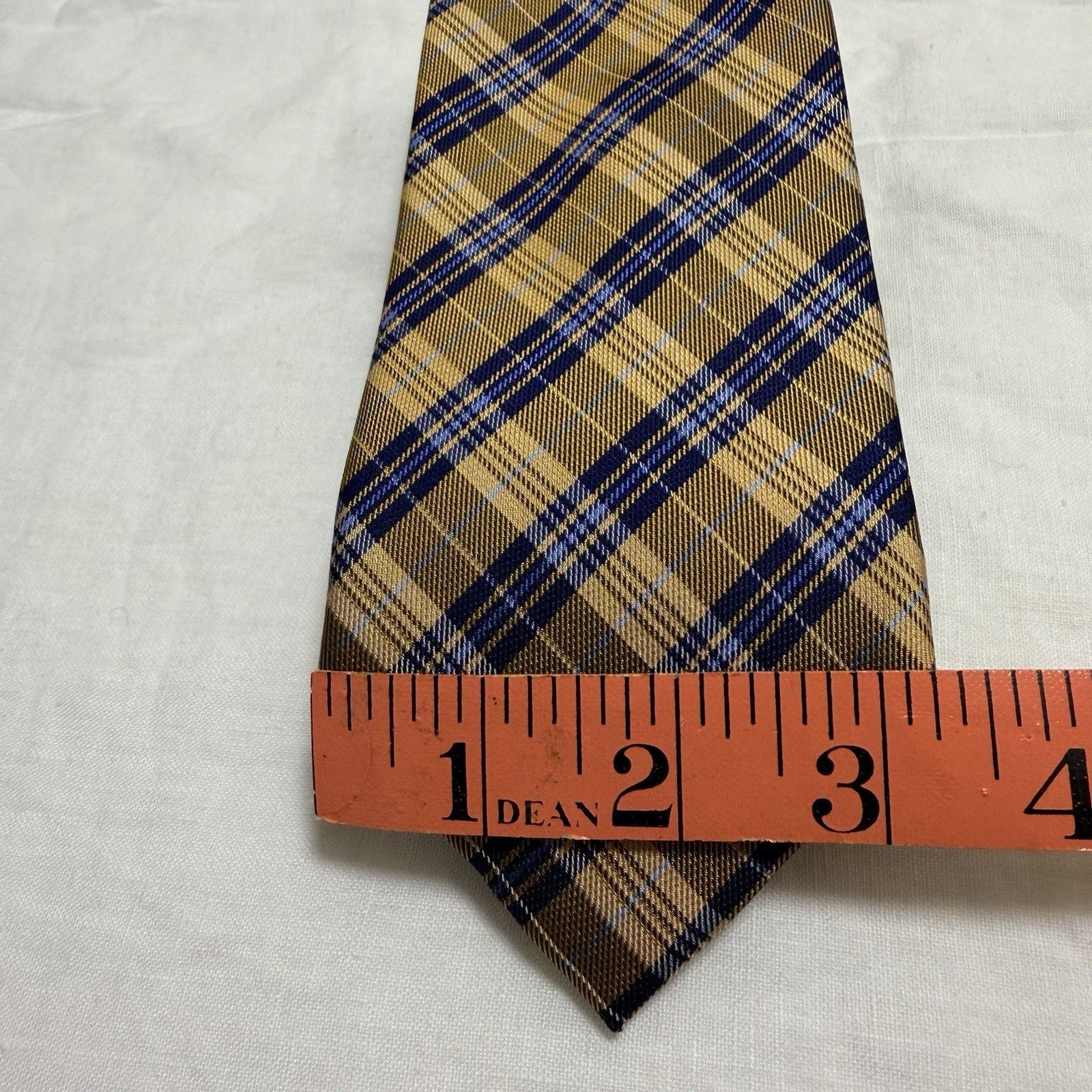 Countess Mara Countess Mara Gold/Navy Plaid Silk Tie – Crown Logo Classic Size ONE SIZE - 2 Thumbnail