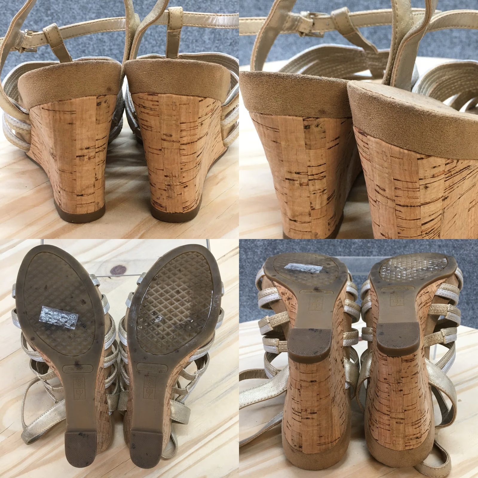 Vintage Aerosoles Sandals Womens 9 Plush Slingback Silver Open Toe Wedge Heels Casual Size US 9 / IT 39 - 8 Thumbnail