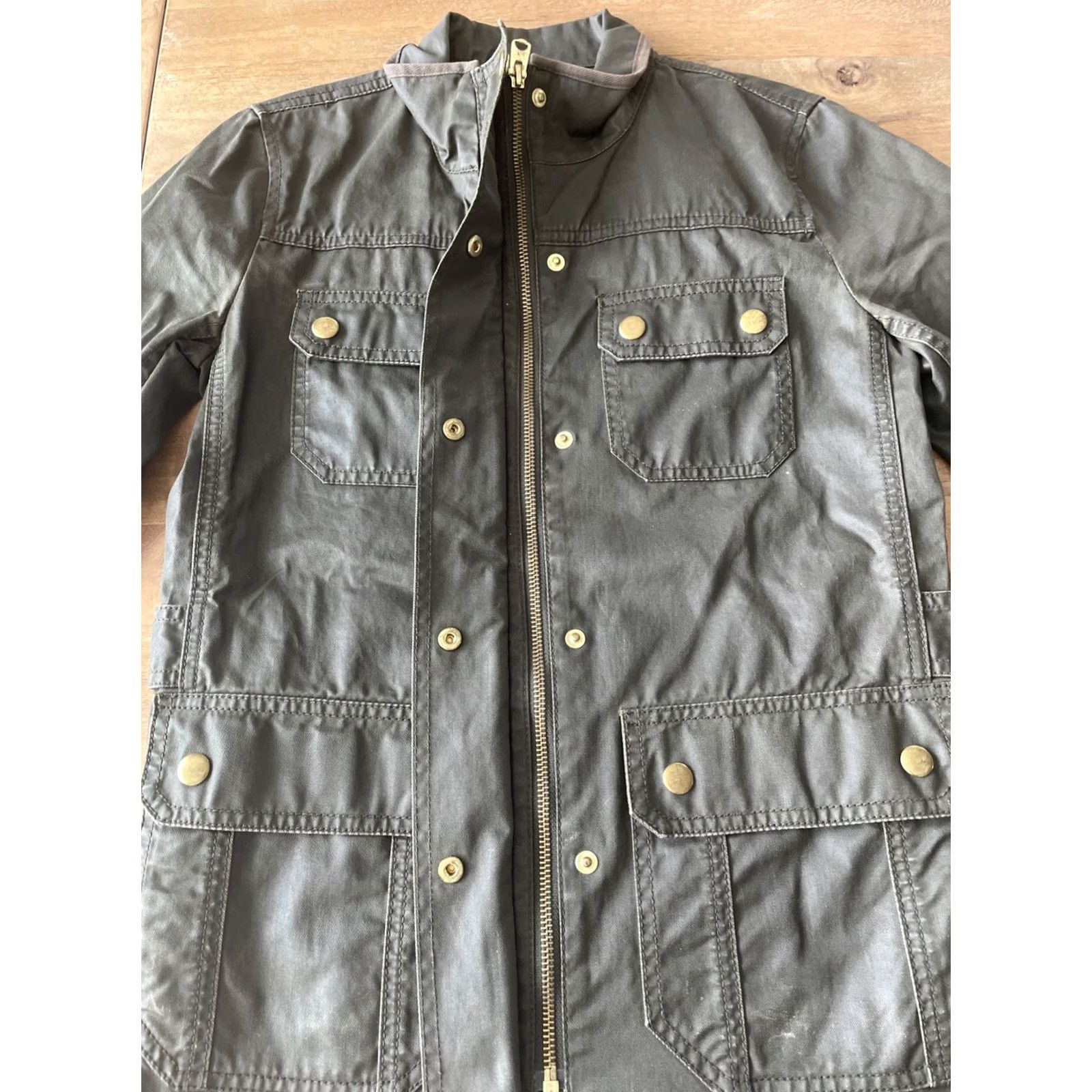 J.Crew VINTAGE J.CREW Downtown Field Jacket Womens XXS Green Waxed Canvas Full Zip Coat Size XXS / US 00 / IT 34 - 4 Thumbnail