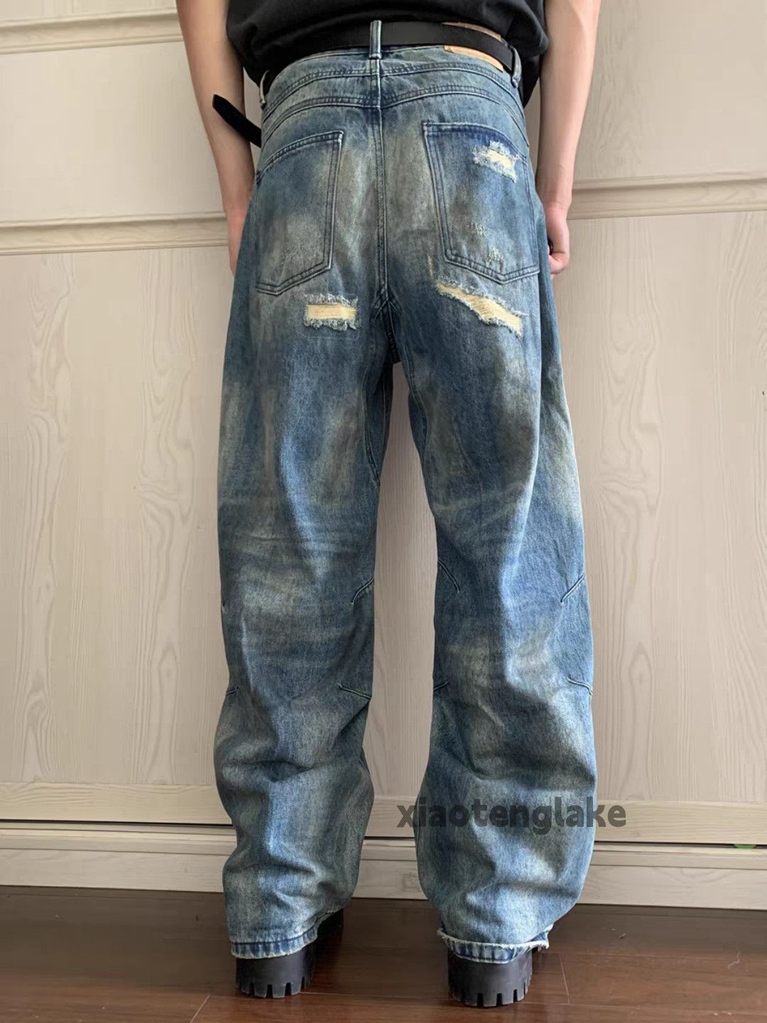 Jean × Vintage washed faded loose baggy skate damaged patch jeans Size US 32 / EU 48 - 5 Thumbnail