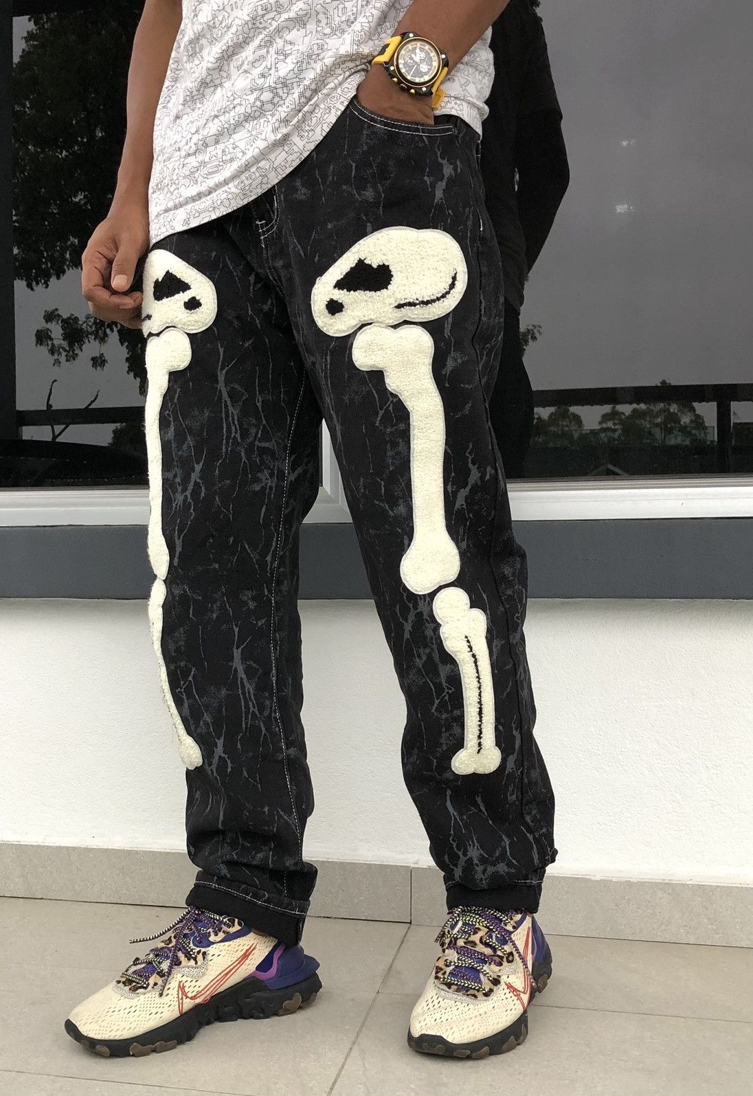 Japanese Brand Japanese Black Bone Print Zipper-Pocketed Casual Punk Jeans Size US 36 / EU 52 - 16 Thumbnail