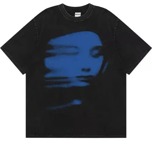 Other Gothic Blue FACE Print Black T-Shirt Hipster Graphic Tees Size US S / EU 44-46 / 1 - 4 Thumbnail