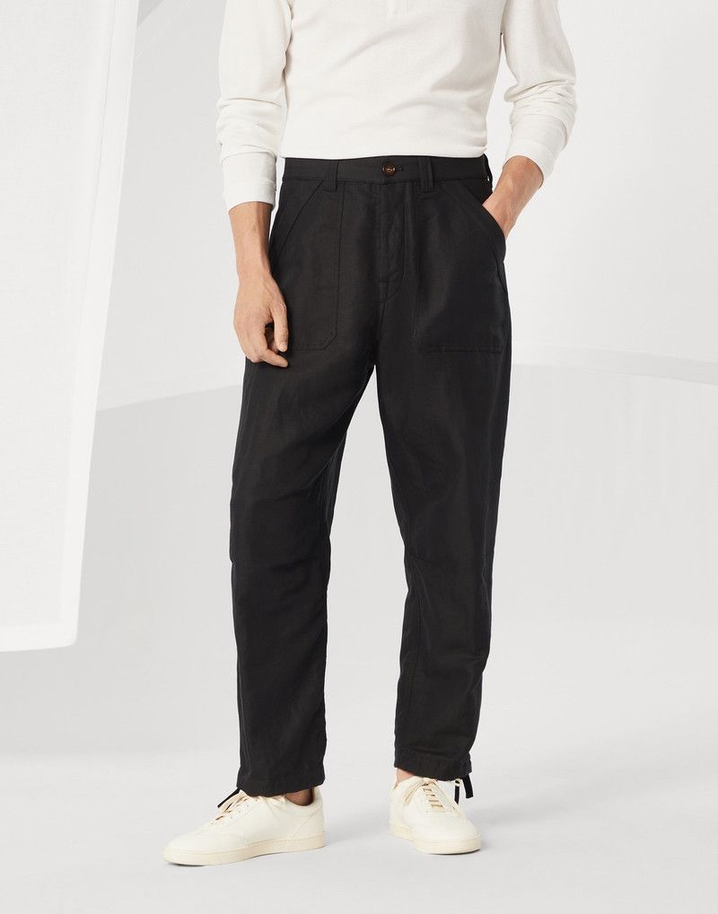 Brunello Cucinelli o1la1rc1a0426 Linen and Cotton Drill Pants in Black Size US 32 / EU 48 - 1 Thumbnail