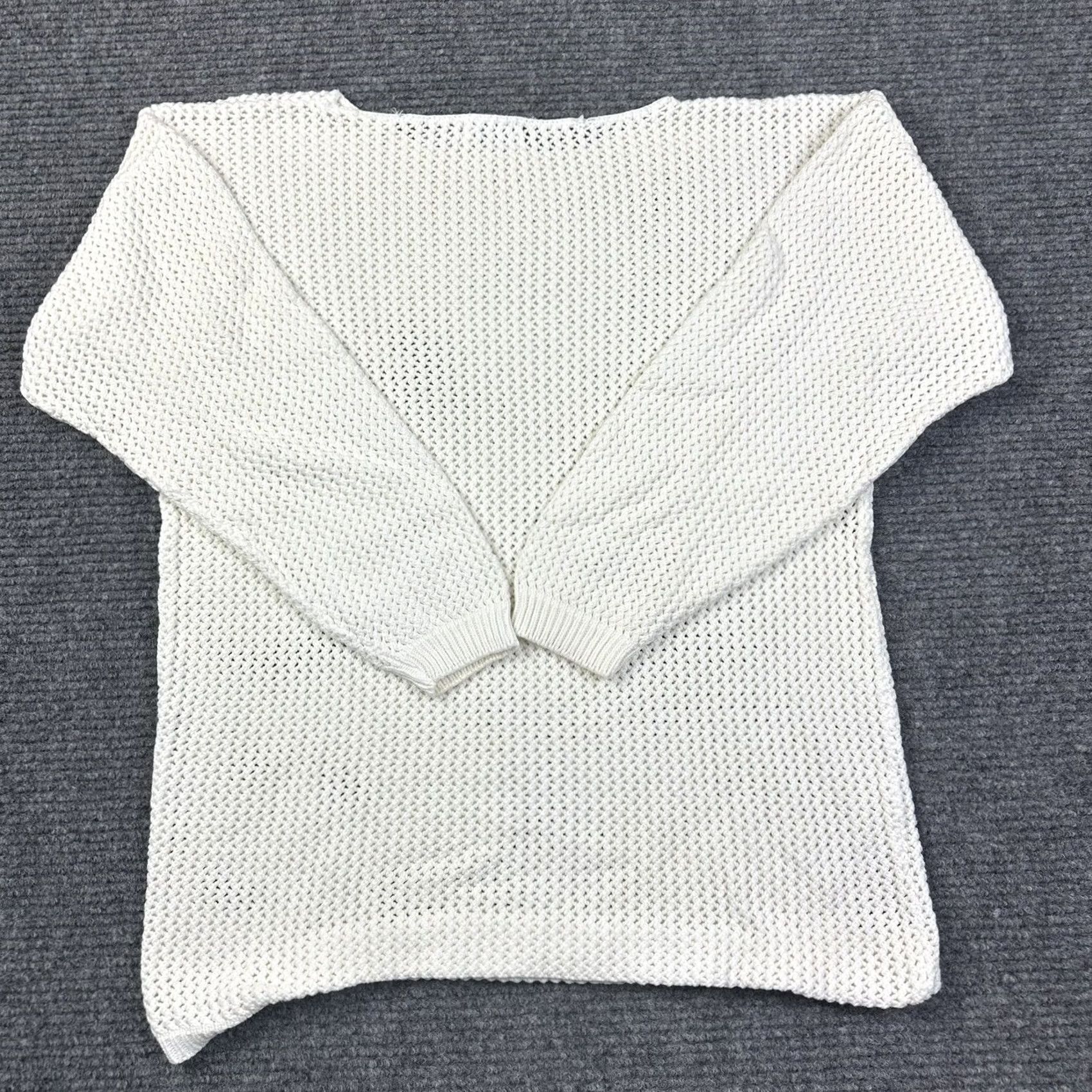 Van Heusen VINTAGE Van Heusen Sweater Shirt Womens M White 90s Open Knit Pullover 100% Cotton Knit Wool/Stretch Size M / US 6-8 / IT 42-44 - 3 Thumbnail