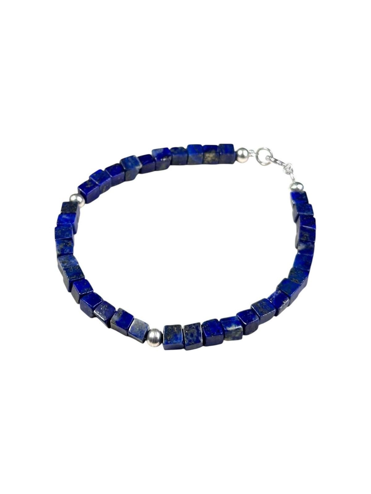 Vintage STERLING SILVER AND CUBE CUT LAPIS LAZULI BRACELET Size ONE SIZE - 1 Thumbnail