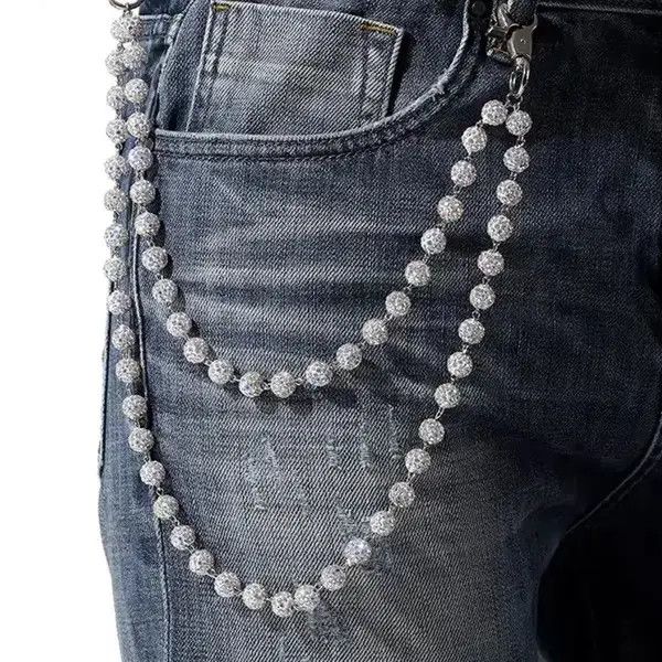 Japanese Brand Rhinestone Bead Pants / Jeans Silver Wallet Belt Chain Size ONE SIZE - 1 Thumbnail