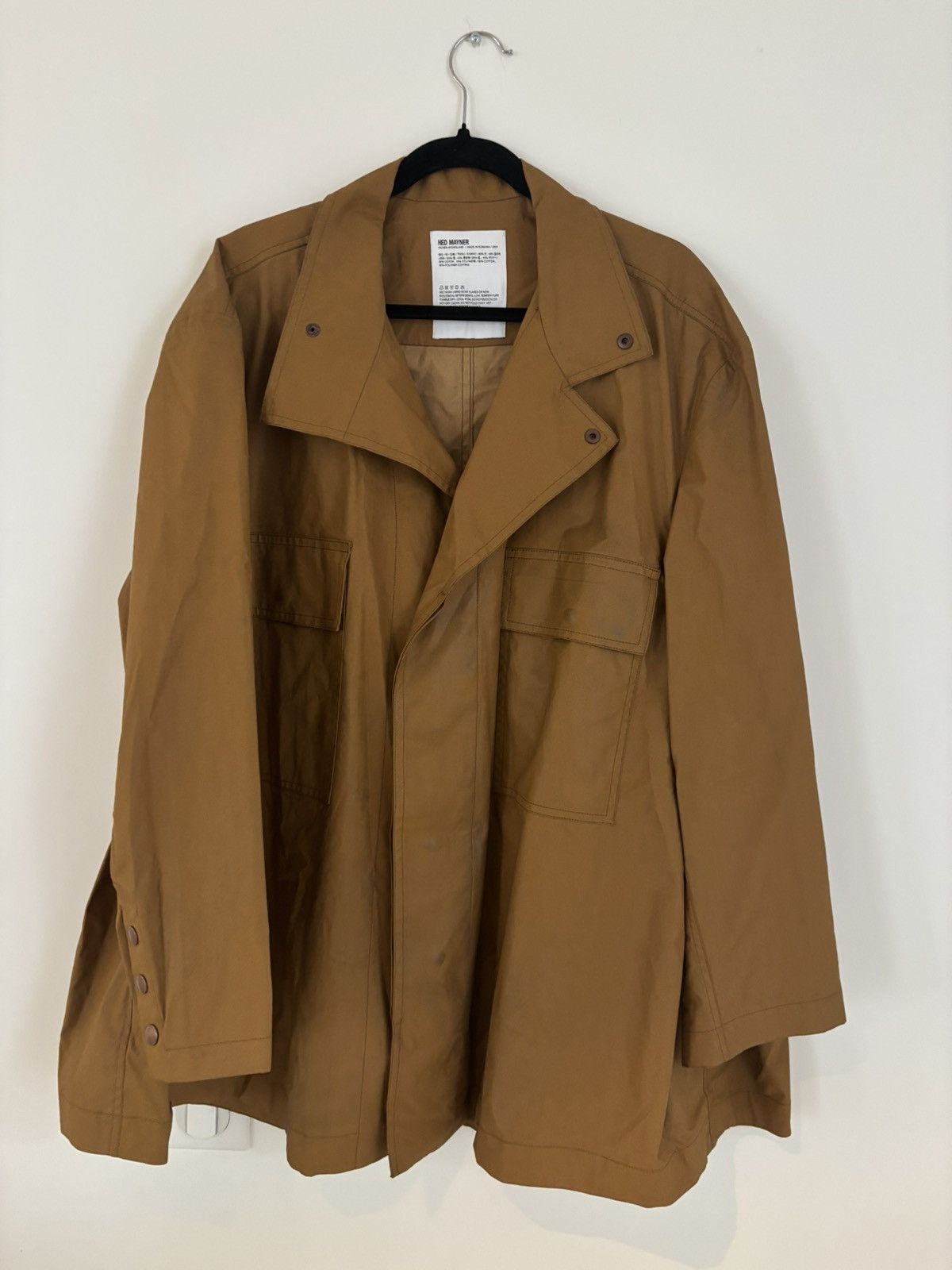 ジャケット・アウター hed mayner collarless jacket Hed Mayner Camel Wool Collarless Cropped Jacket | Grailed