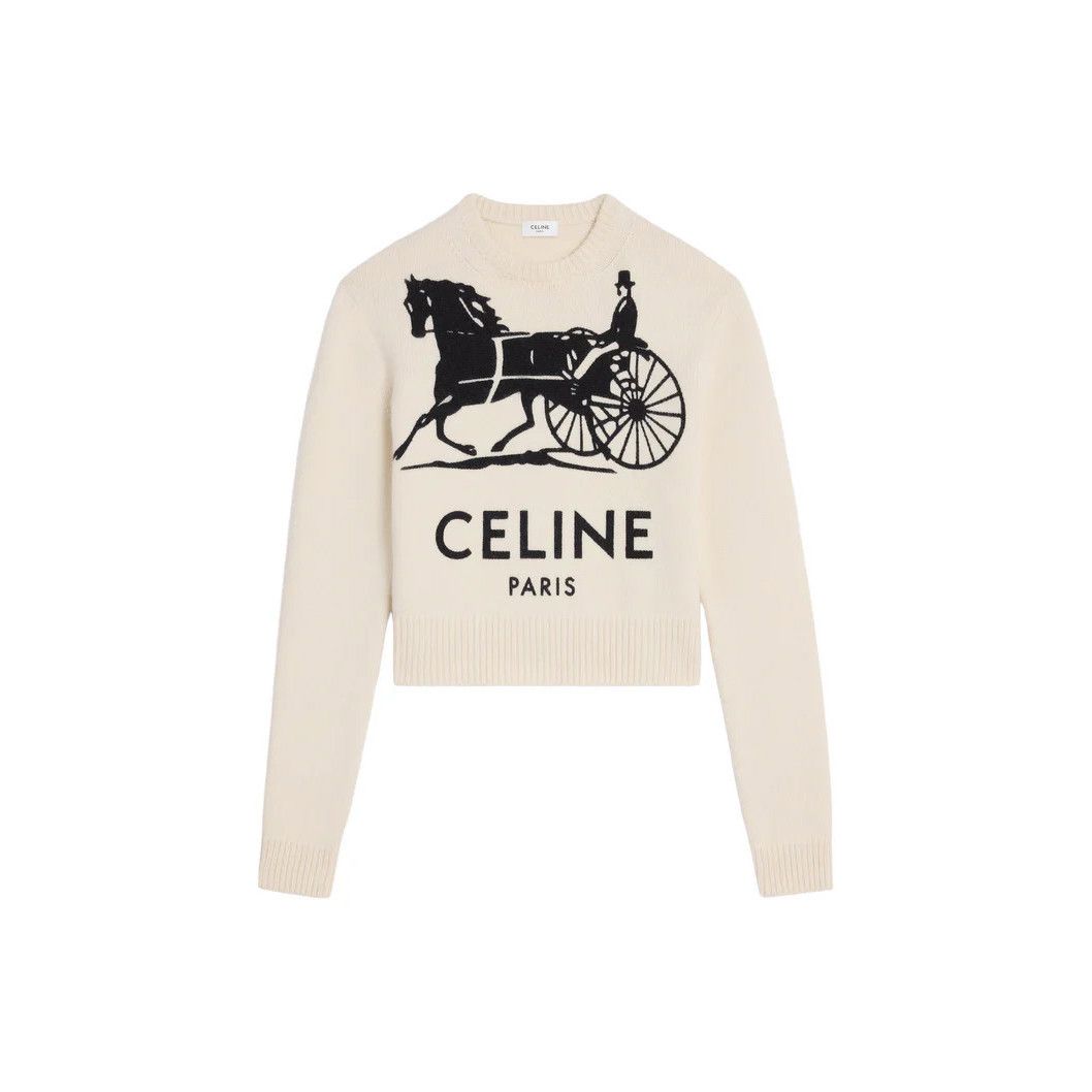 CELINE $1950 White/Black Cashmere Sweater New & Authentic (M