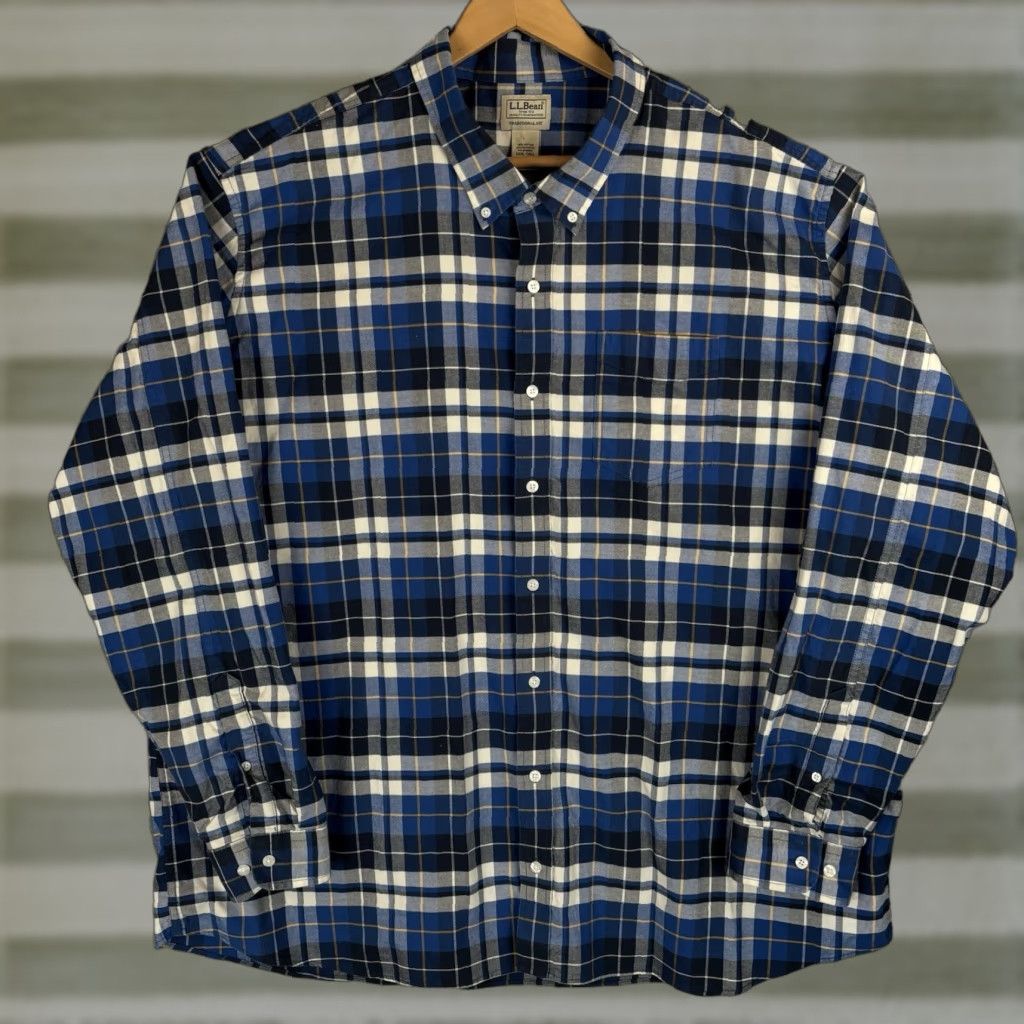 Vintage LL Bean Comfort Stretch Oxford Shirt Mens 3XLT Tall Blue Plaid Untucked Size US XXL / EU 58 / 5 - 1 Thumbnail