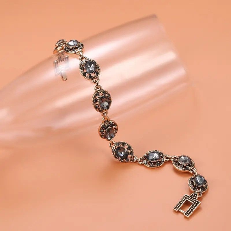 Jewelry Creative Antique Gold Boho Gray Crystal Bracelet Size ONE SIZE - 1 Thumbnail