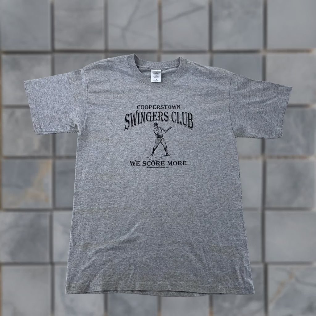 Gildan VINTAGE Cooperstown Swingers Club Shirt Mens Medium Gray Baseball Graphic 00s Size US M / EU 48-50 / 2 - 1 Thumbnail