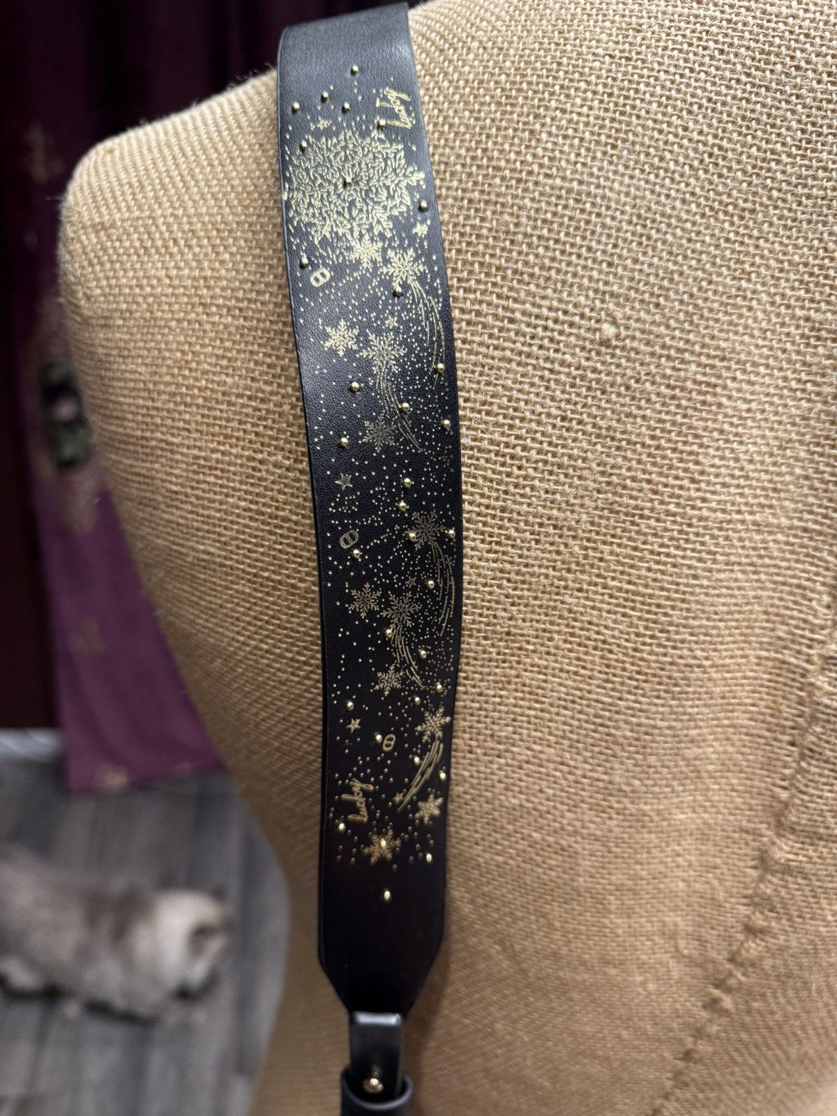 Other Celestial Black Leather Bag Strap – Gold Galaxy Embossed Size ONE SIZE - 7 Thumbnail