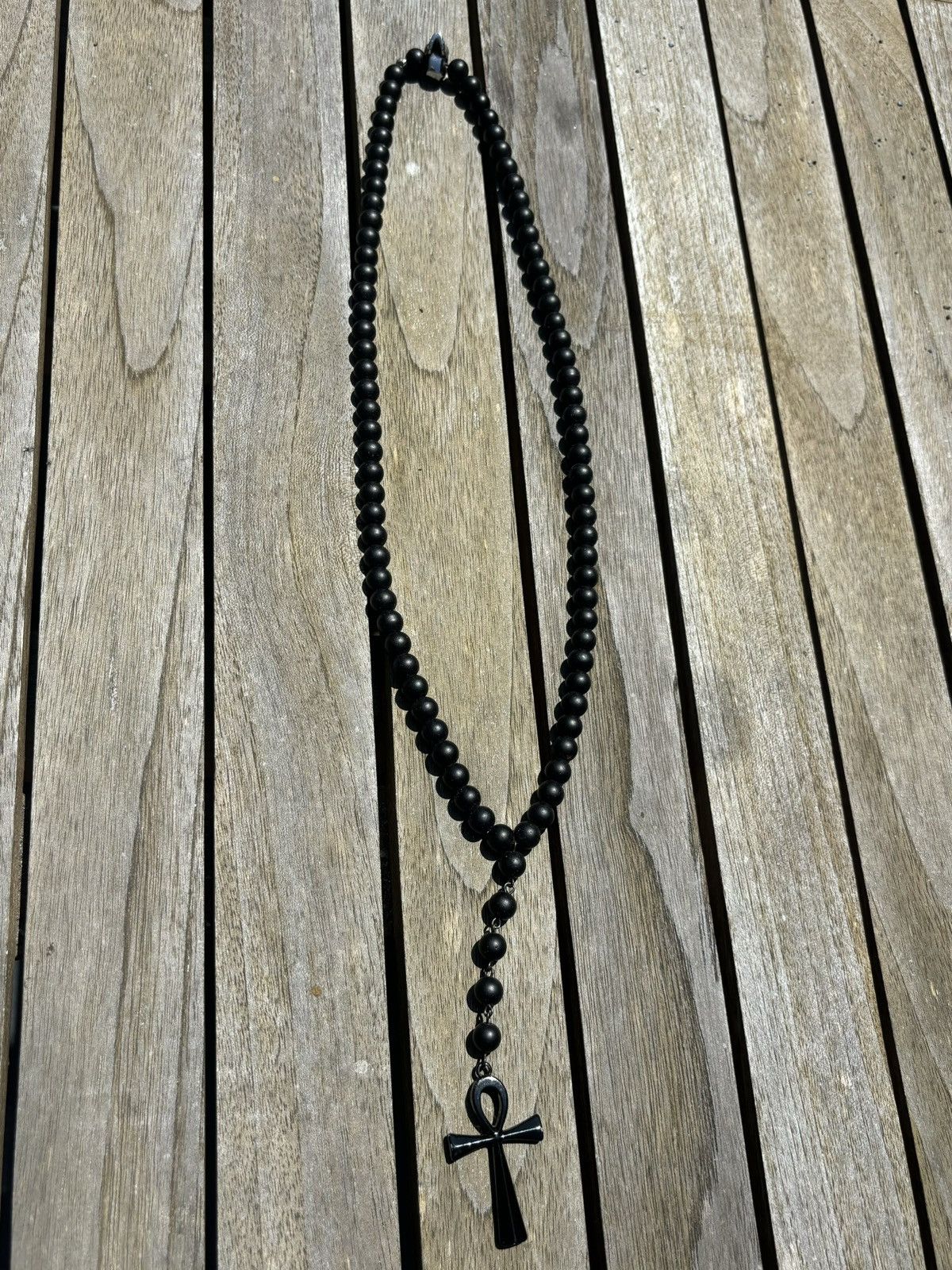 Vintage Black Rosary-like Cross Necklace Size ONE SIZE - 1 Thumbnail