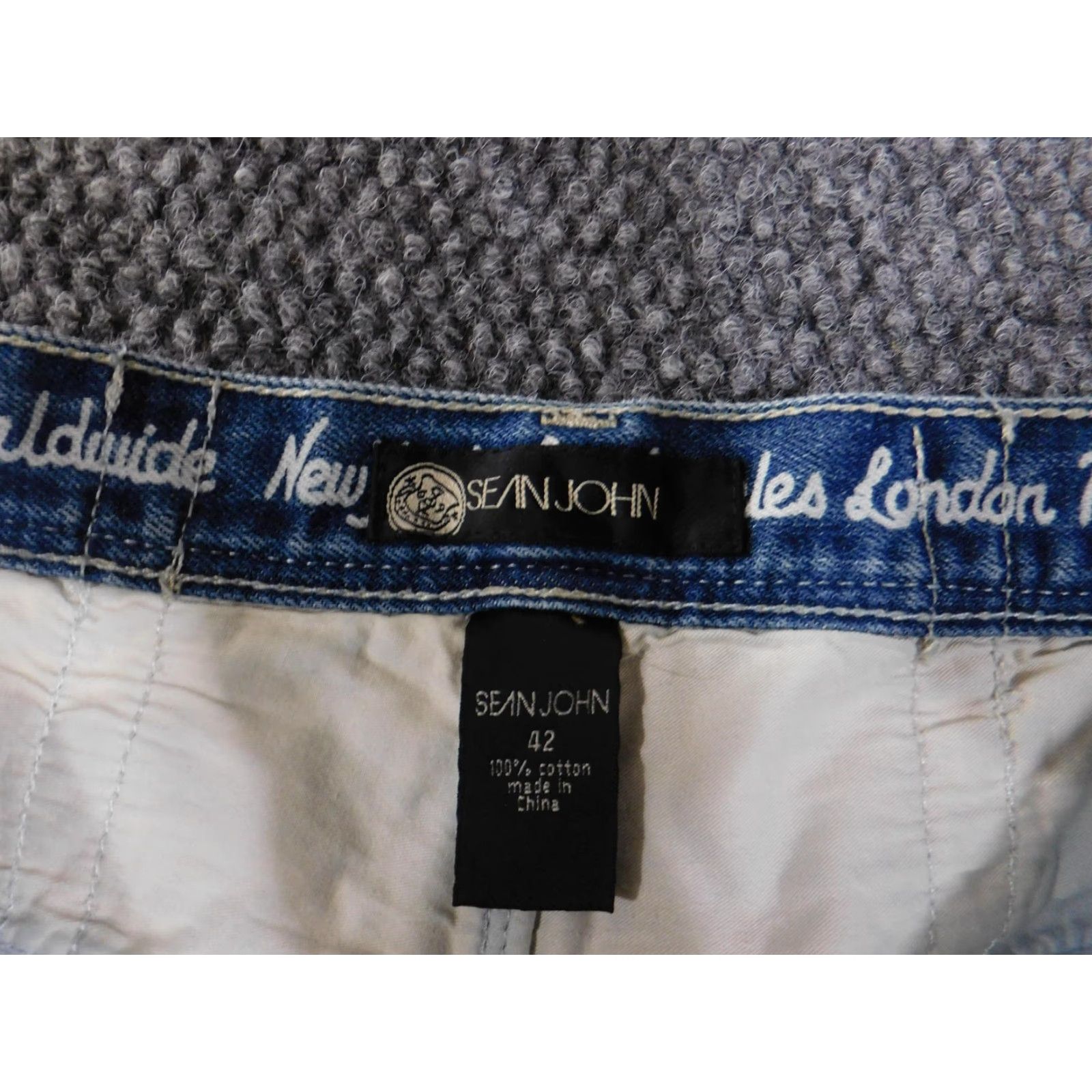 Sean John Sean John Jeans Mens 42 Blue Baggy Loose Fit Wide Leg Denim 5-Pocket Utility Patch Hip Hop Mens Regular Straight Denim Blue 42 Inseam 31 Size US 42 / EU 58 - 5 Thumbnail