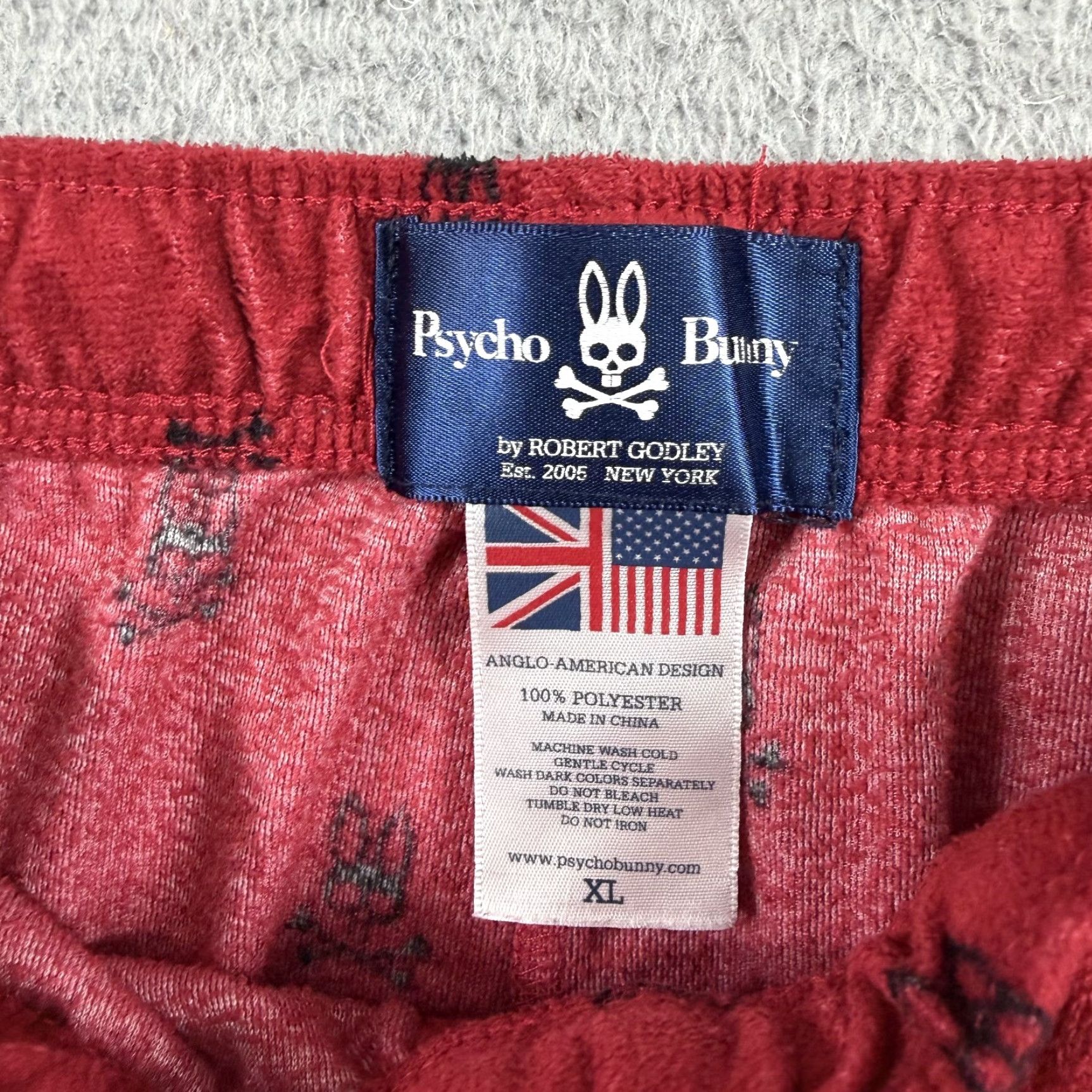 Psycho Bunny Psycho Bunny Men’s Lounge Pants XL Red Black Bunny Skull Logo Plush Velour Size US 36 / EU 52 - 6 Thumbnail