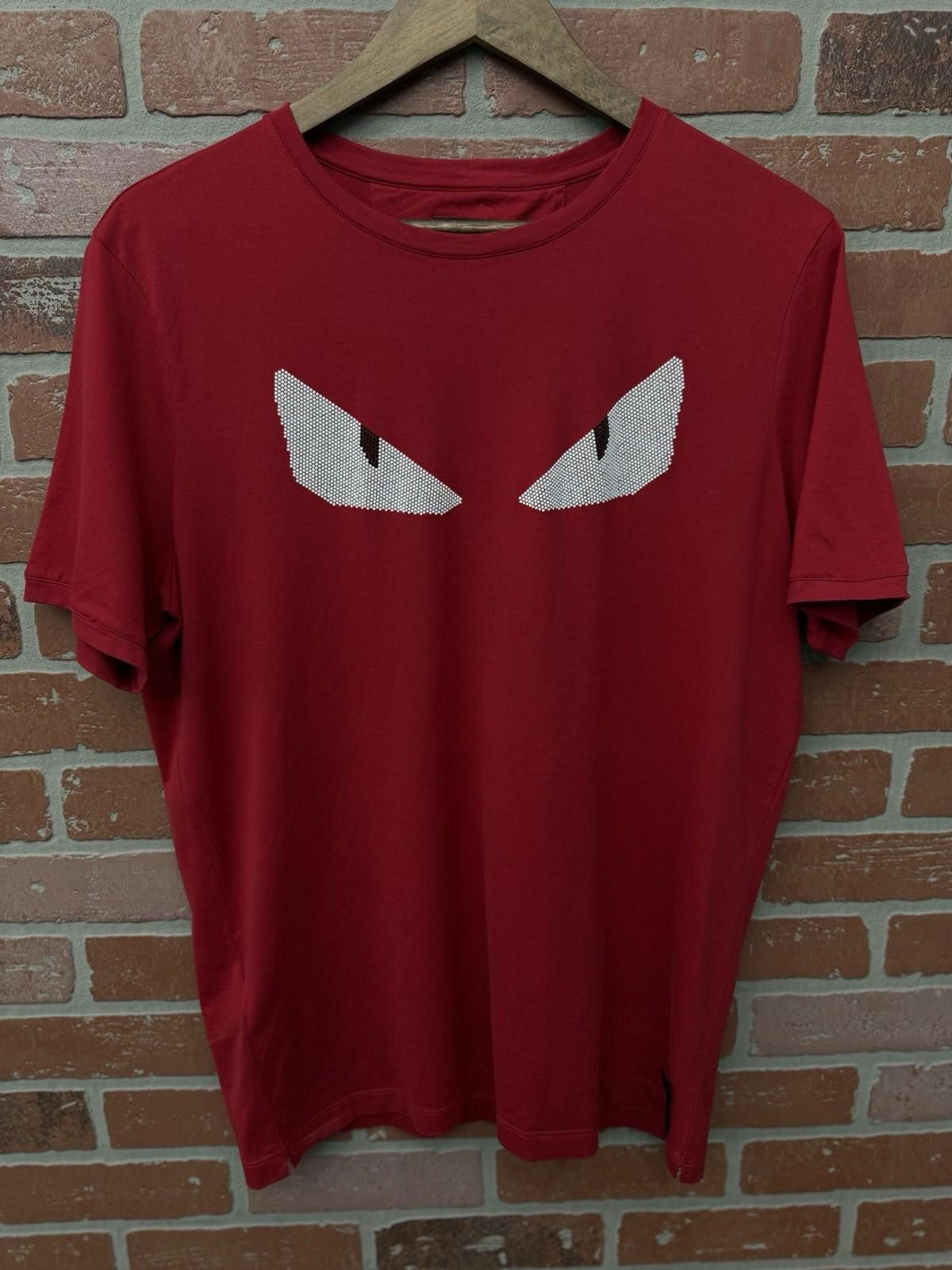 FENDI Men's Size- (52) Red Cotton Silver Eyes T-Shirt Top