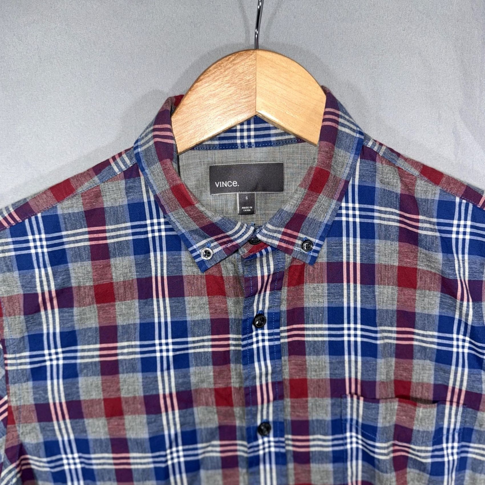 Vince Vince Shirt Mens Small Blue Red Plaid 100% Cotton Button-Down Long Sleeve Casual Size US S / EU 44-46 / 1 - 3 Thumbnail