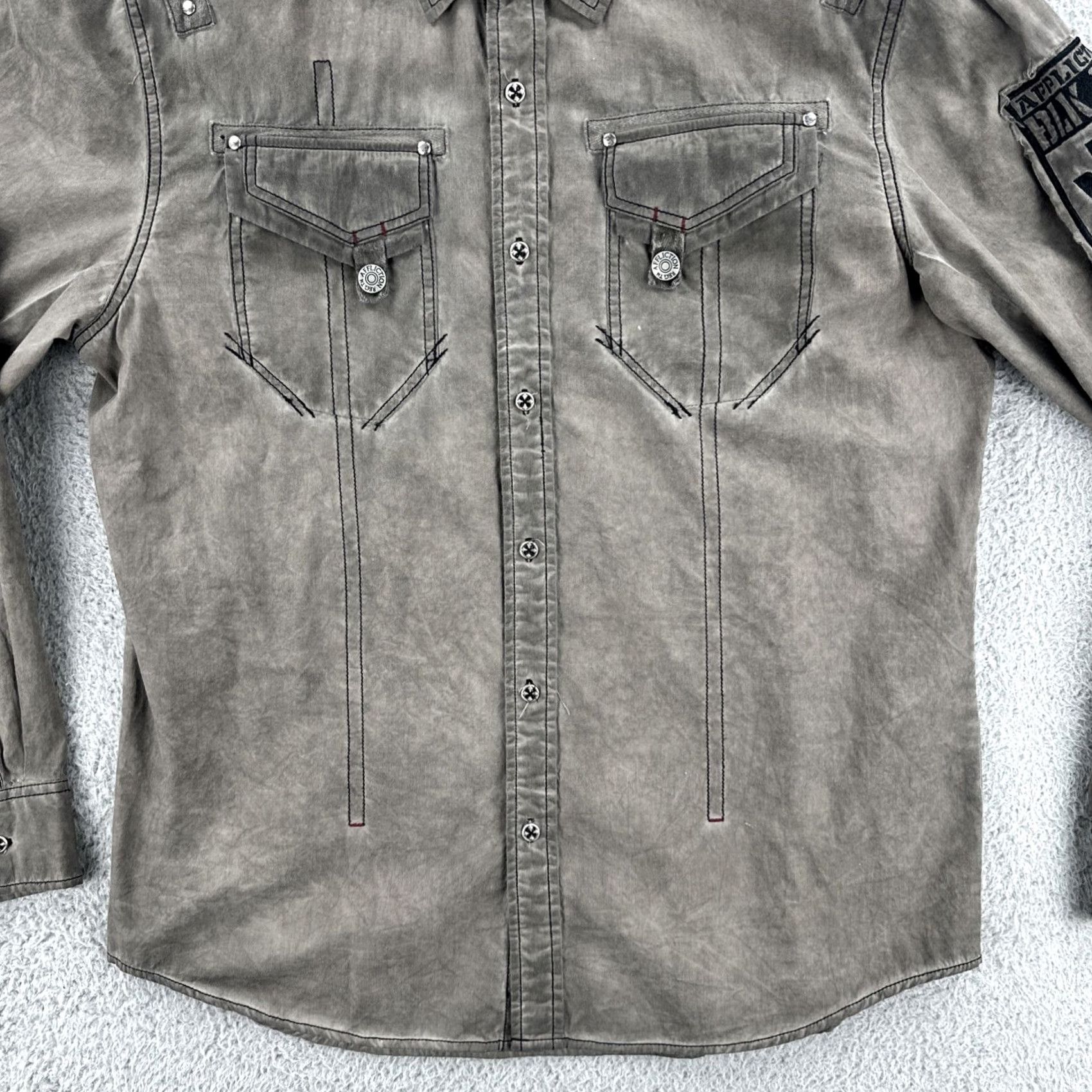 Affliction VINTAGE Affliction Gray Button-Up Shirt Mens Large Regular Fit Y2K Fashion EUC Size US L / EU 52-54 / 3 - 4 Thumbnail