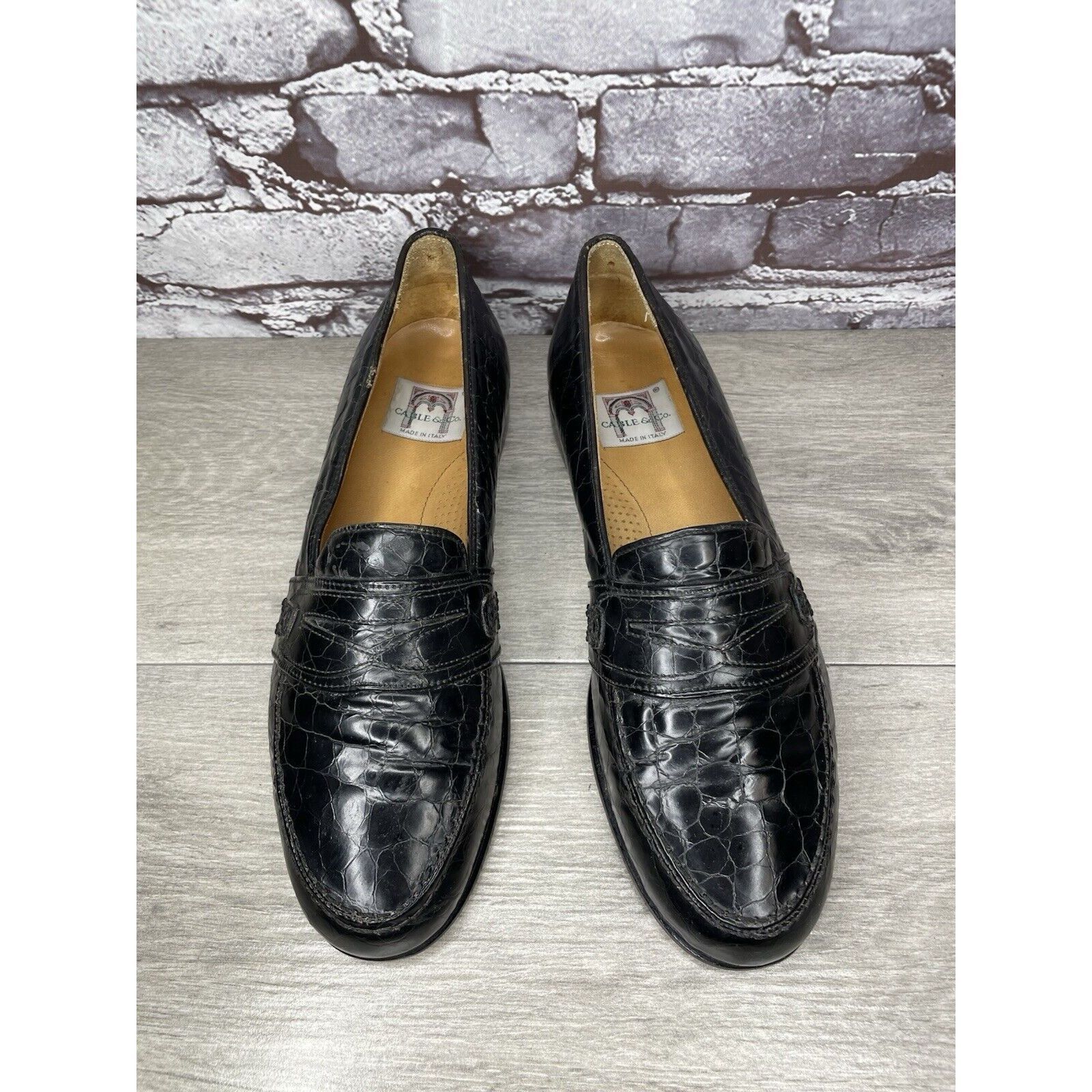 Other Cable & Co. Black Leather Croc Penny Loafers Dress Shoes Men Size US 9.5 / EU 42-43 - 11 Thumbnail