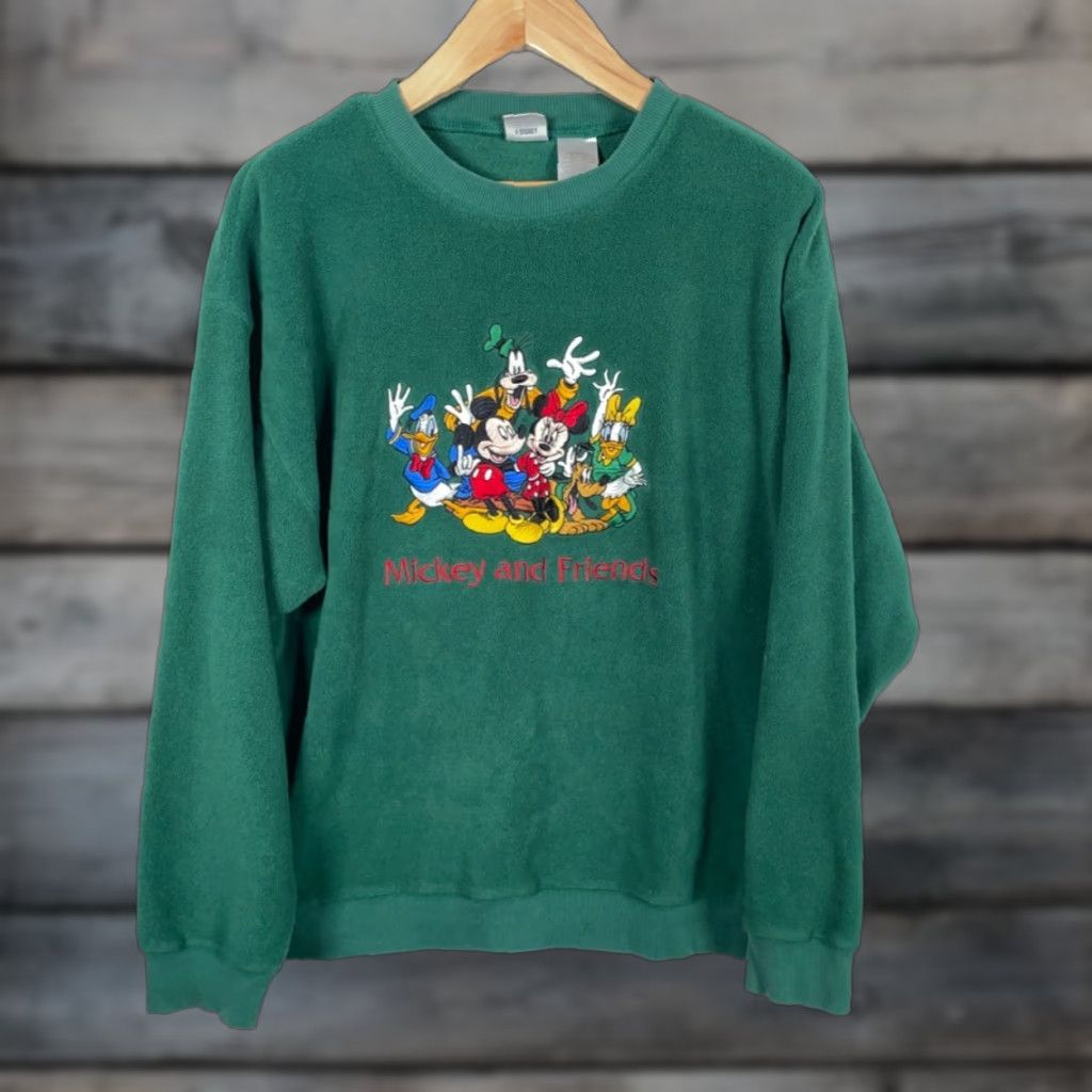 Disney VINTAGE Disney Mickey Mouse & Friends Fleece Sweatshirt Men Large Green Embroidered Size US L / EU 52-54 / 3 - 1 Thumbnail