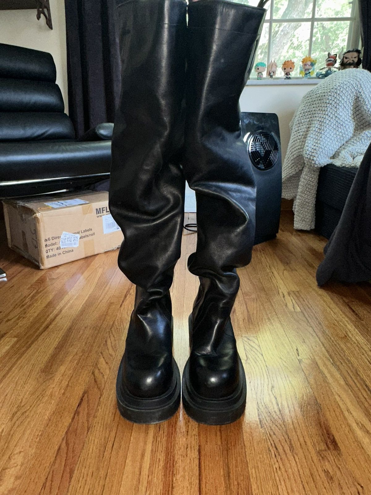 【美品】Rick Owens BEATLE BOGUN サイズ 42.5 Rick Owens Black Leather Bozo Beatle Tractor Boots Chunky