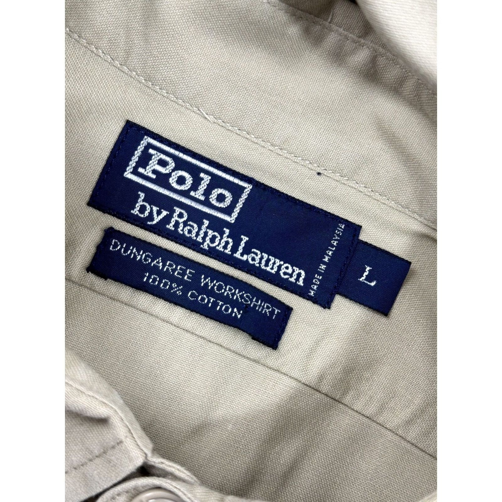 Polo Ralph Lauren POLO RALPH LAUREN DUNGAREE WORKSHIRT Shirt Mens L Beige Safari 90s C11 Size US L / EU 52-54 / 3 - 4 Thumbnail
